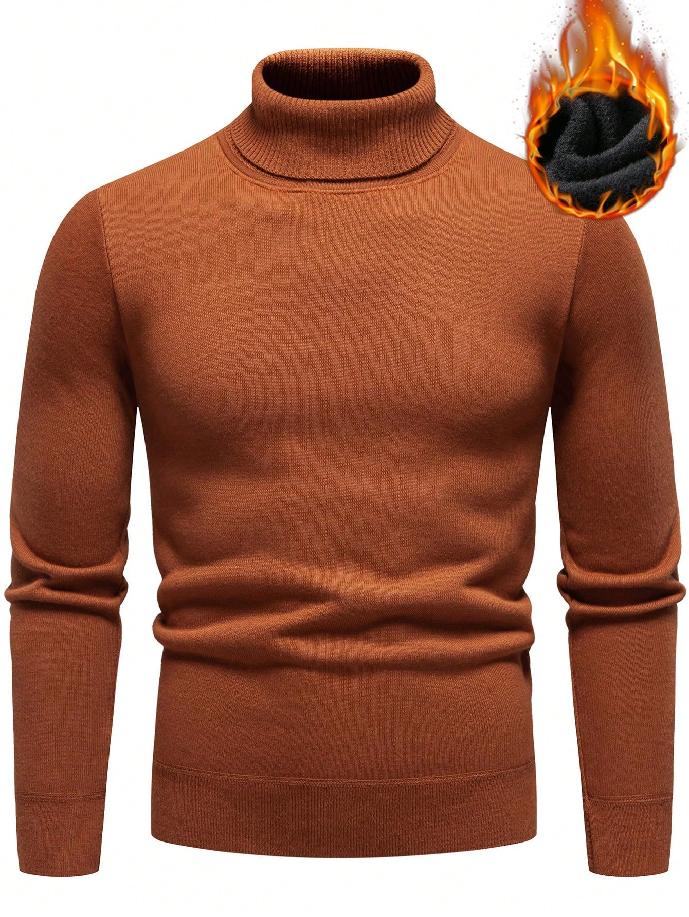 Men Solid Turtleneck Thermal Lined Sweater