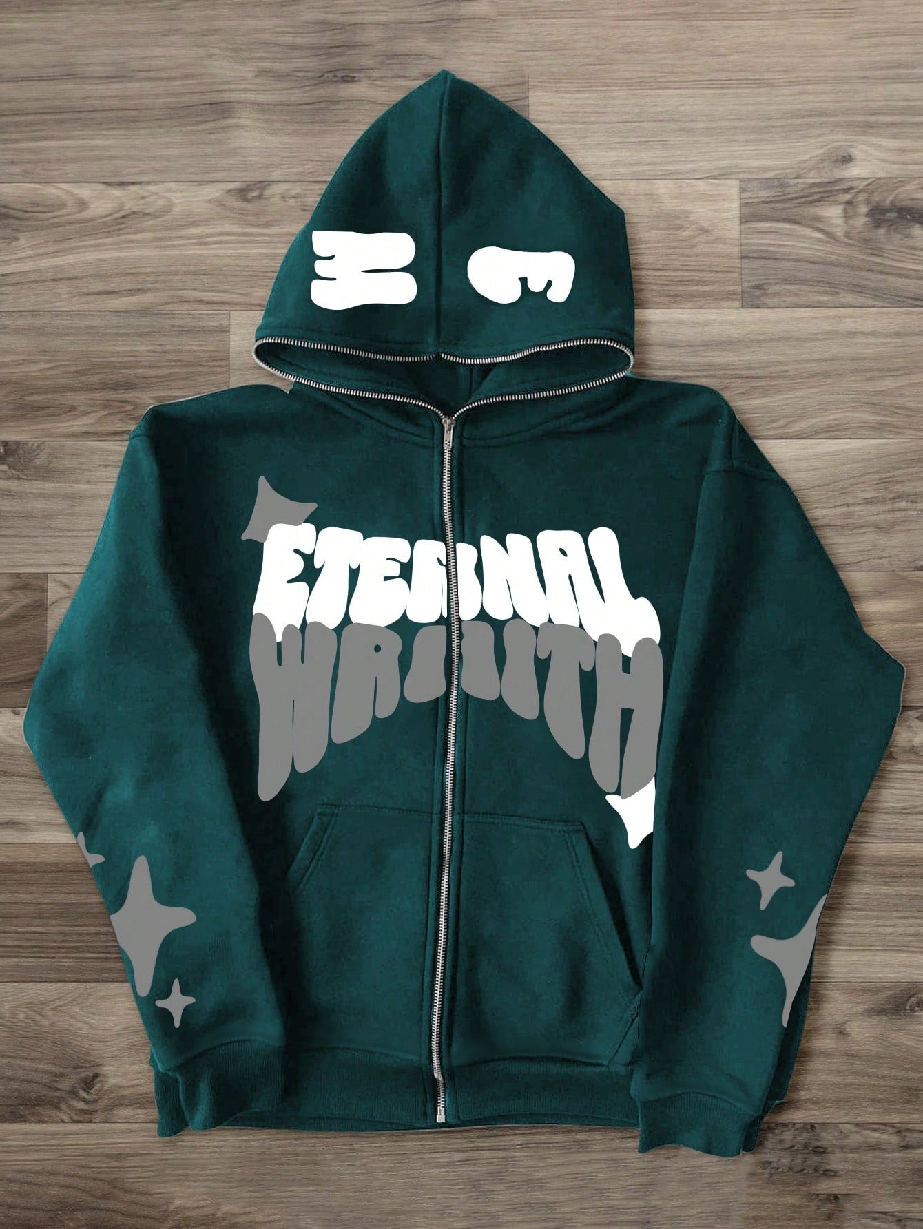 Men Star & Letter Printed Fleece Lined Zip-Up Hoodie