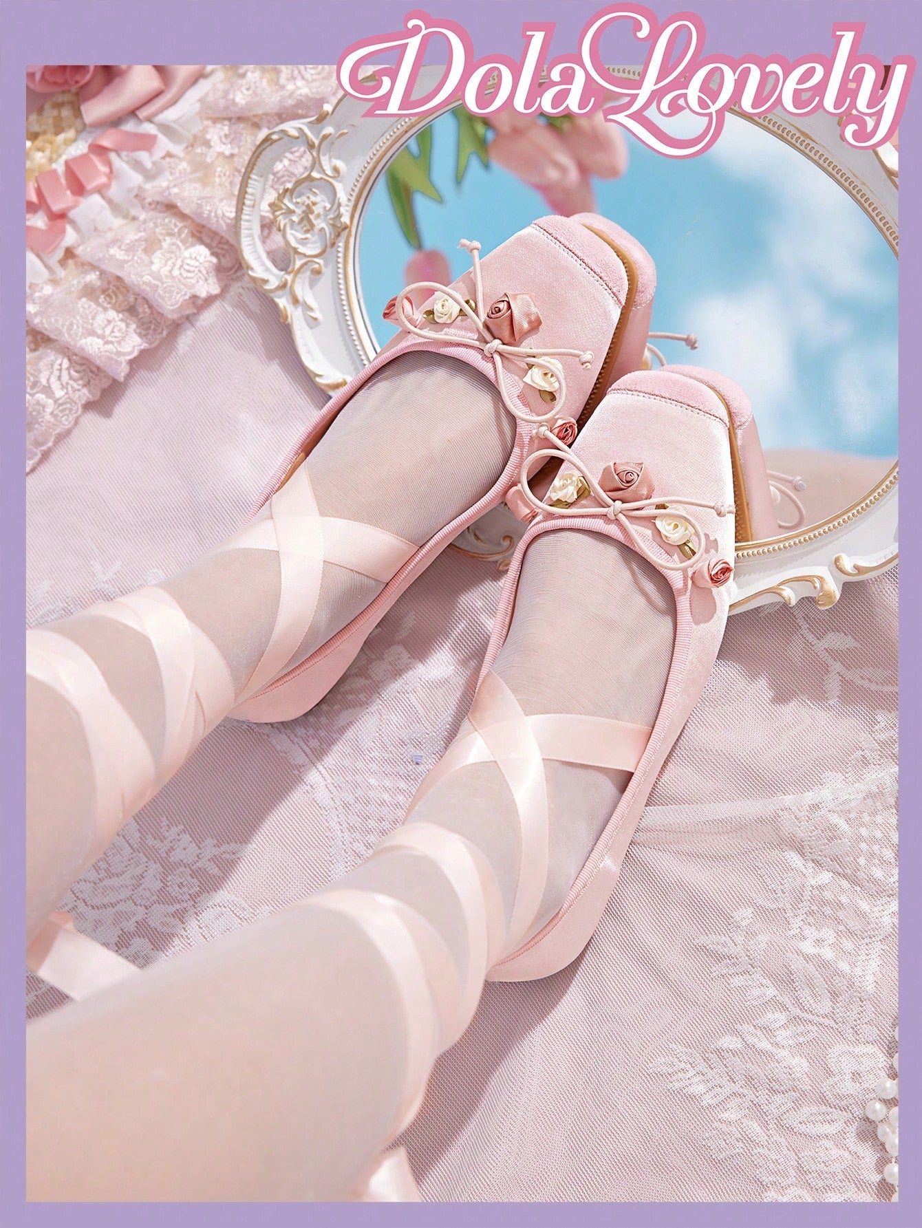 Dola Lovely Apricot Mary Jane Women Shoes With Flower Decor, Shallow Mouth, Square Toe, Fashionable Ladies Flat Shoes For Summer