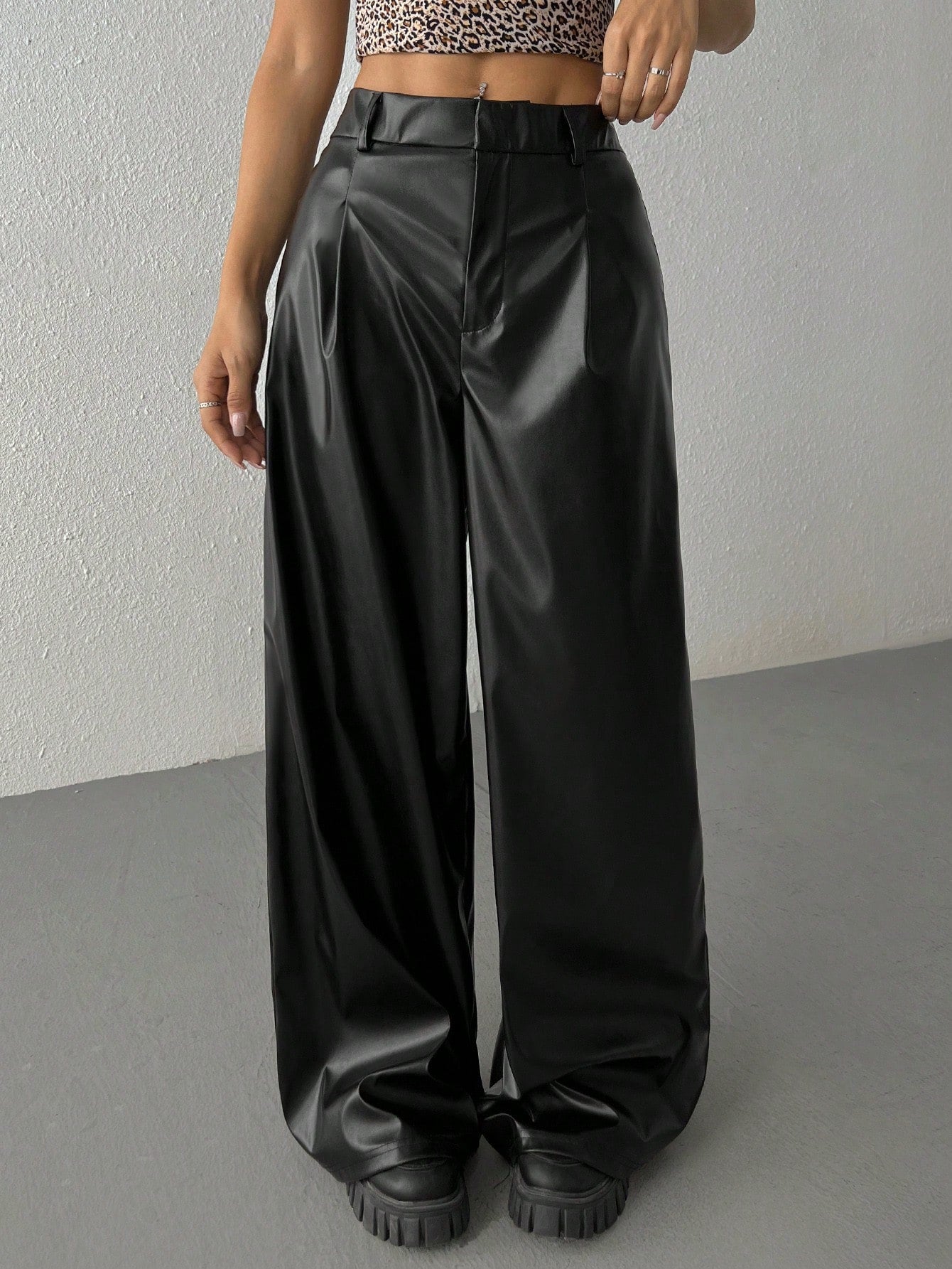 Solid Wide Leg Dress Pants