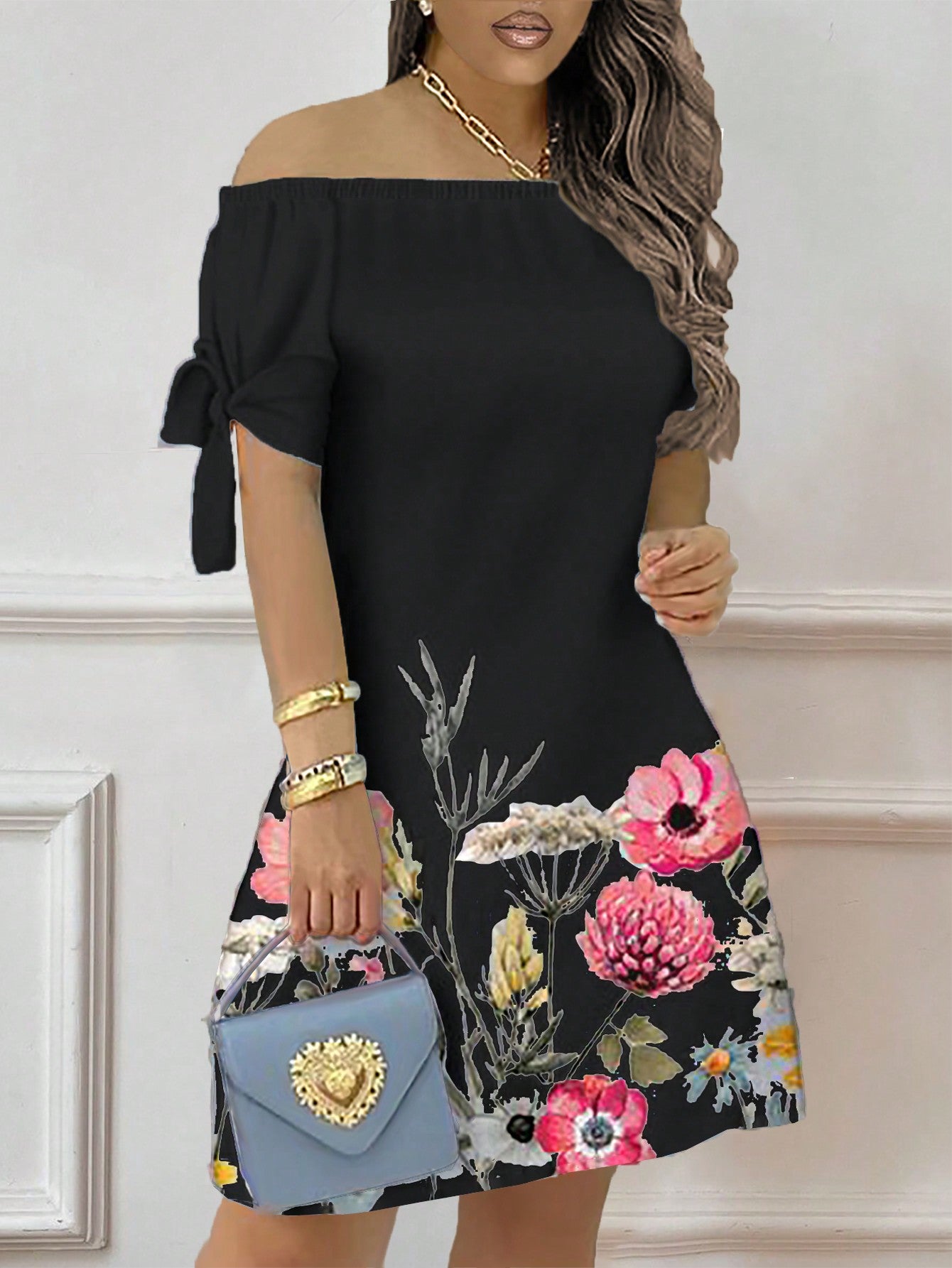 Women Floral Print Off-Shoulder Daily Wear Spring Summer Dress