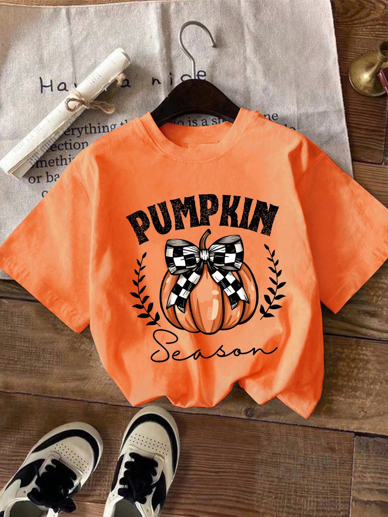 Women's Summer Pumpkin Letter Printed Round Neck Short Sleeve Casual T-Shirt