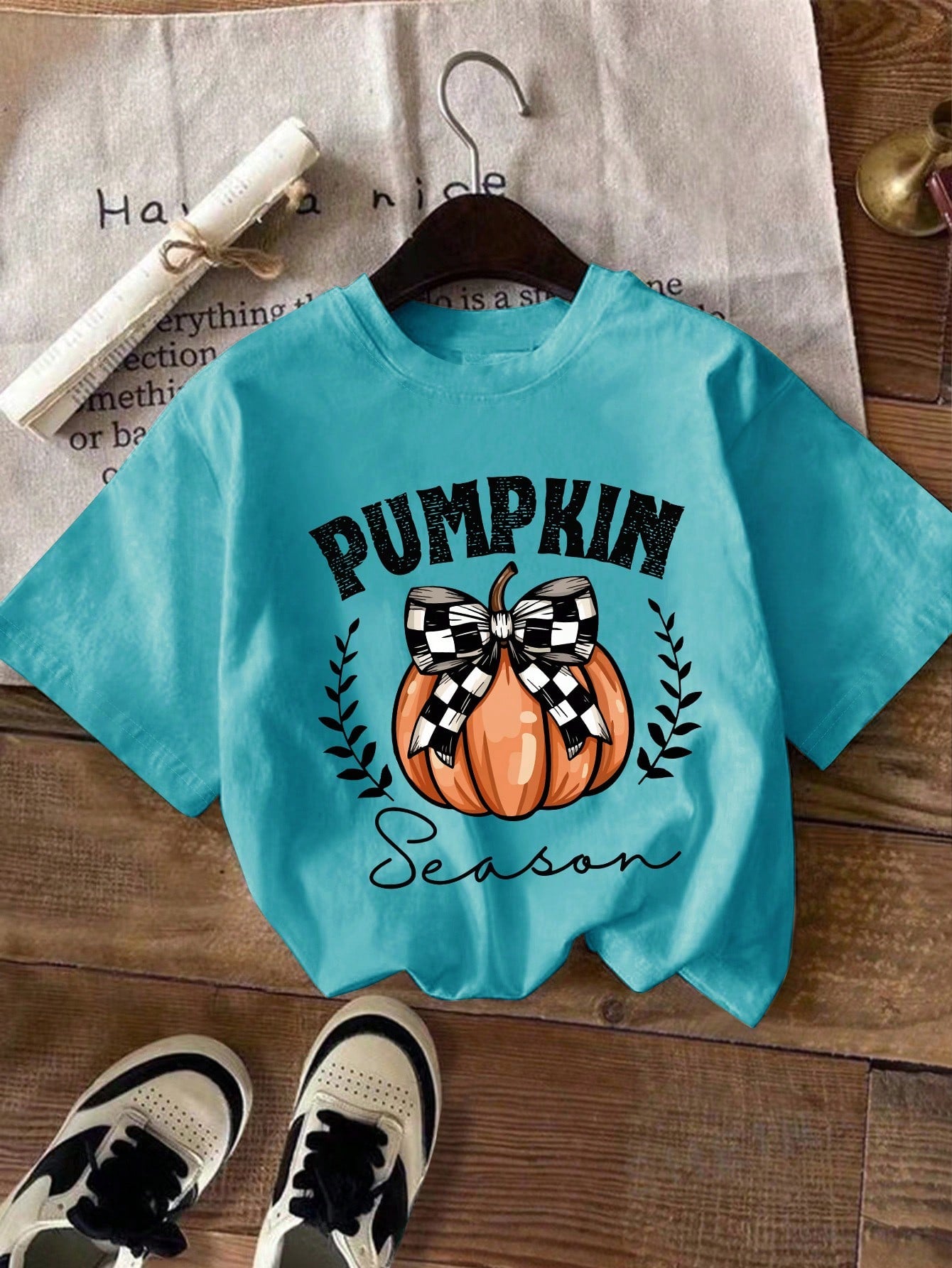 Women's Summer Pumpkin Letter Printed Round Neck Short Sleeve Casual T-Shirt