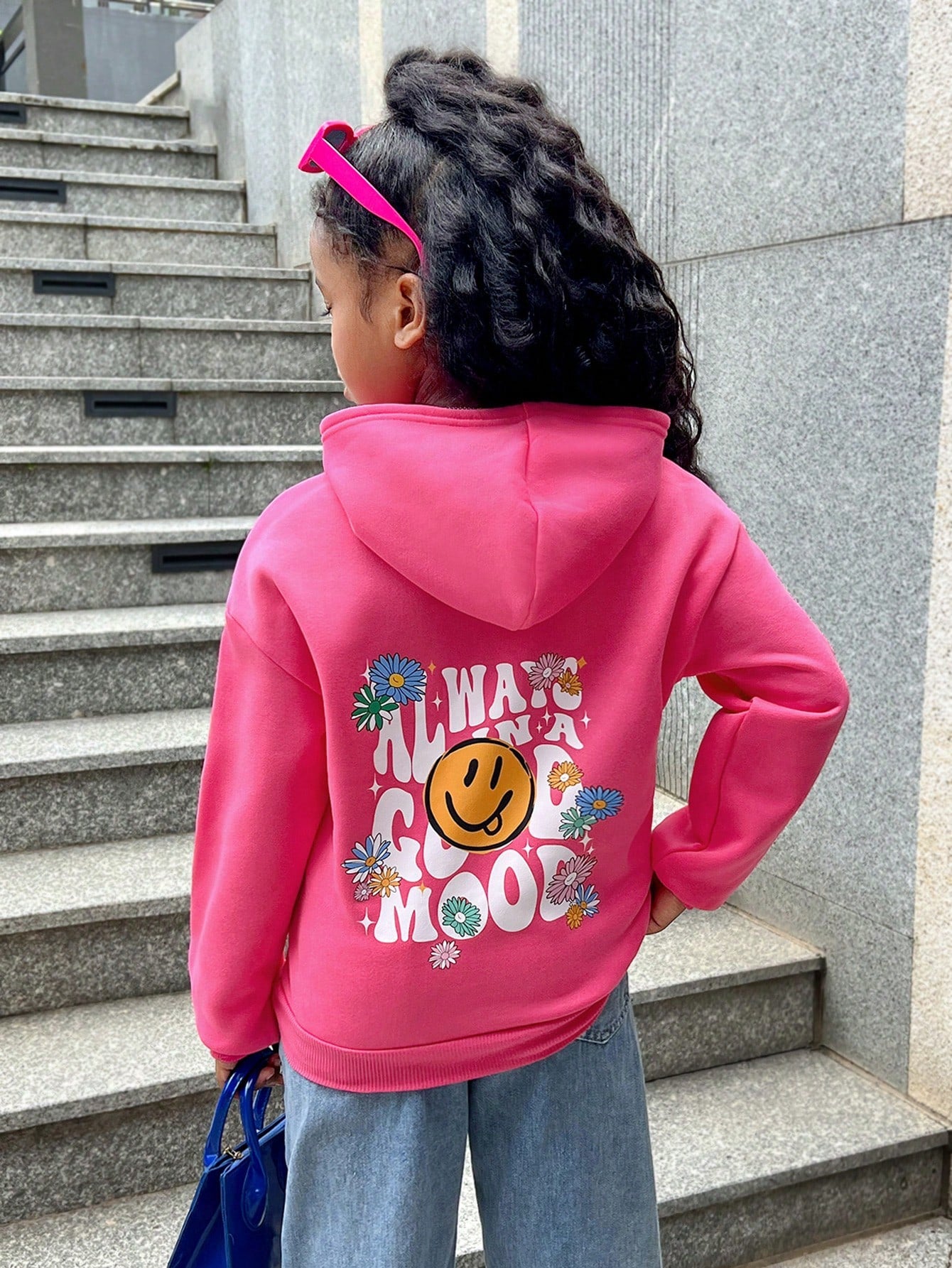 Tween Girl Cartoon & Slogan Graphic Thermal Lined Hoodie