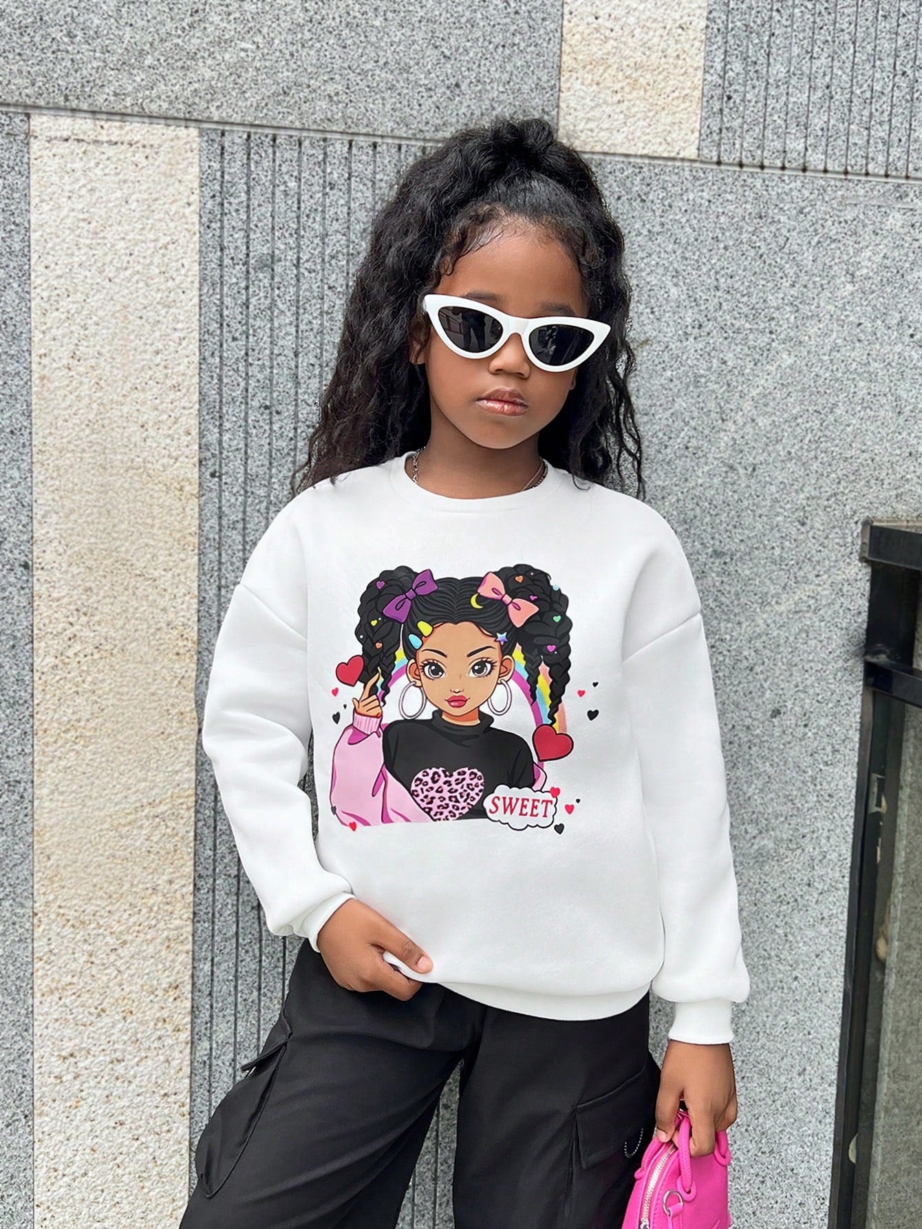 Tween Girls' Casual Printed Long Sleeve Round Neck Sweatshirt, Suitable For Autumn And Winter