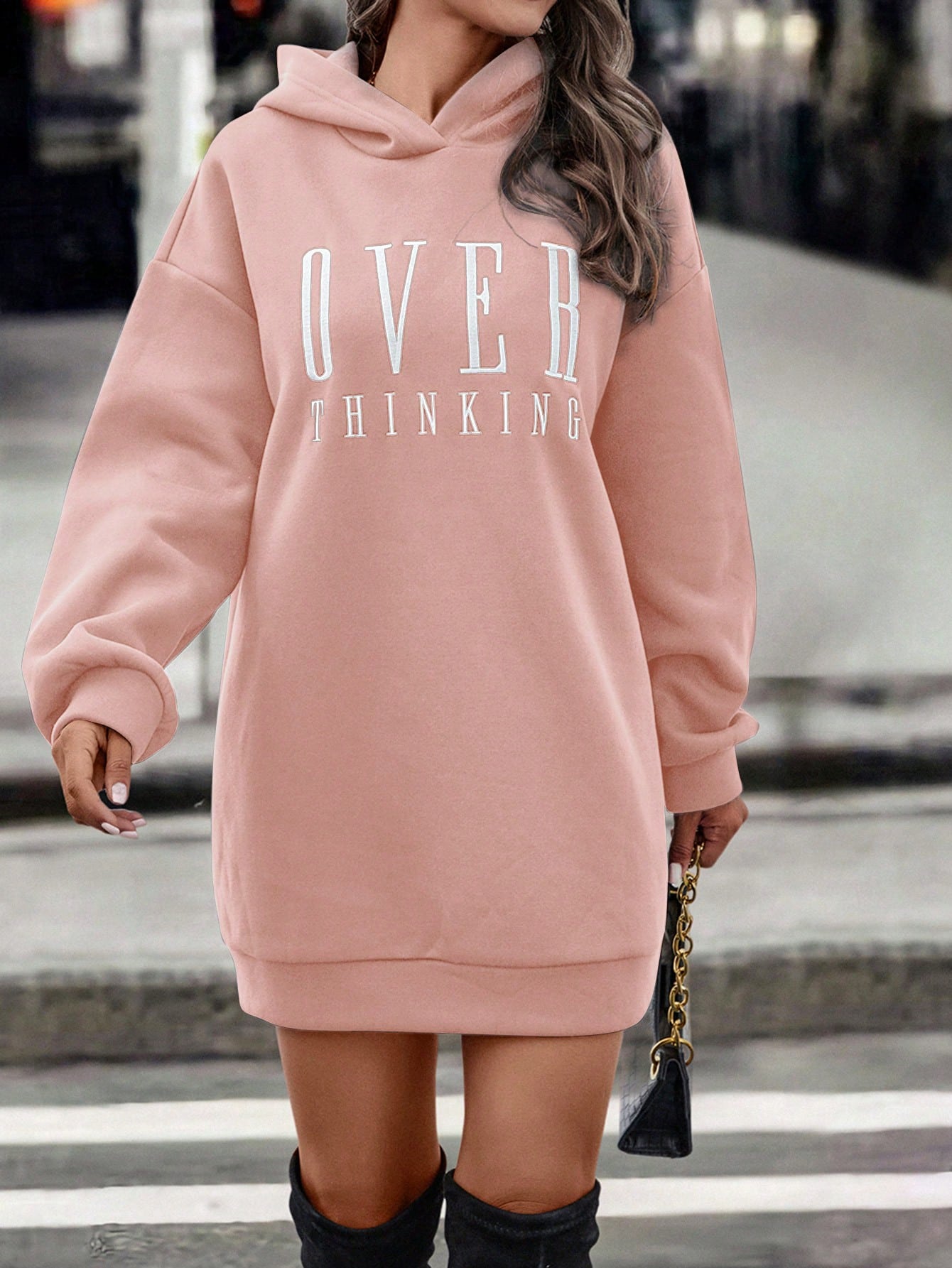 Women's Hooded Letter Print Loose Fit Long Sleeve Sweatshirt