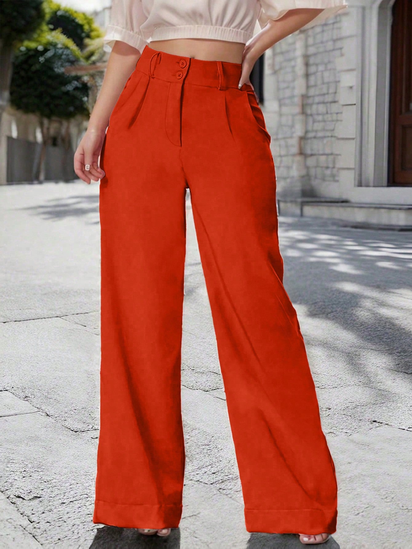 Women's Solid Color Wide Leg Casual Pants