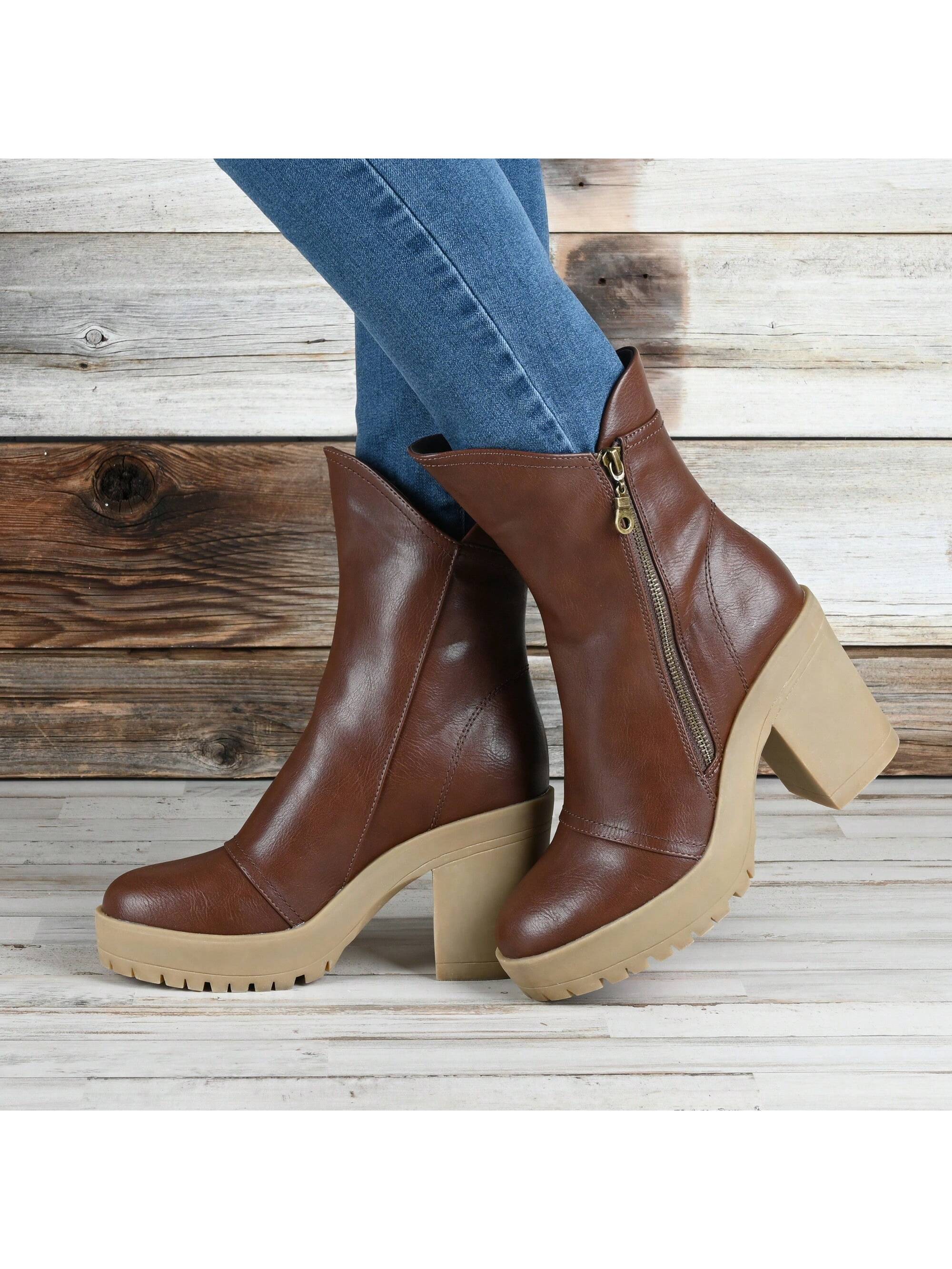 Womens Round Toe Platform High Ankle Booties