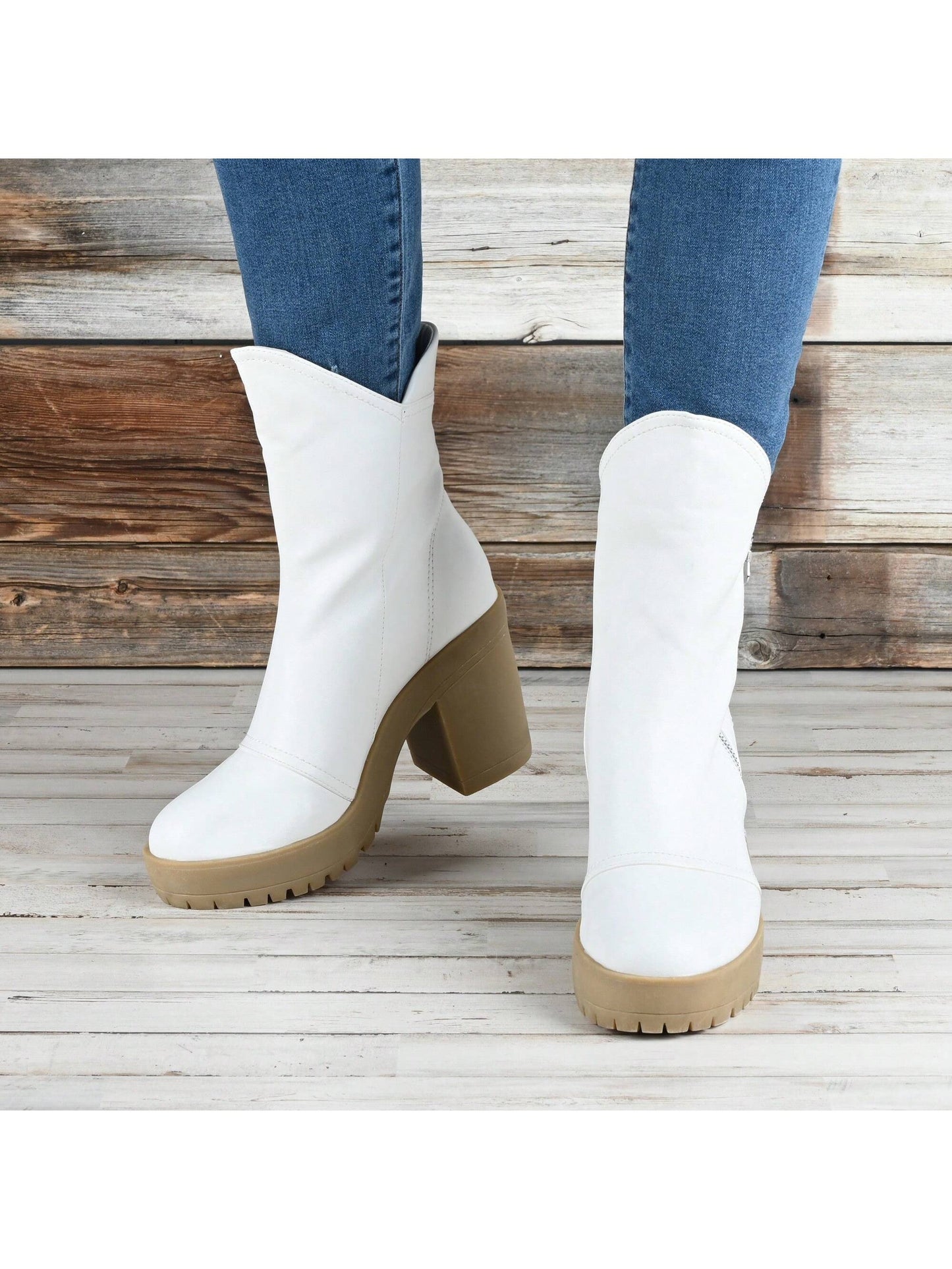 Womens Round Toe Platform High Ankle Booties