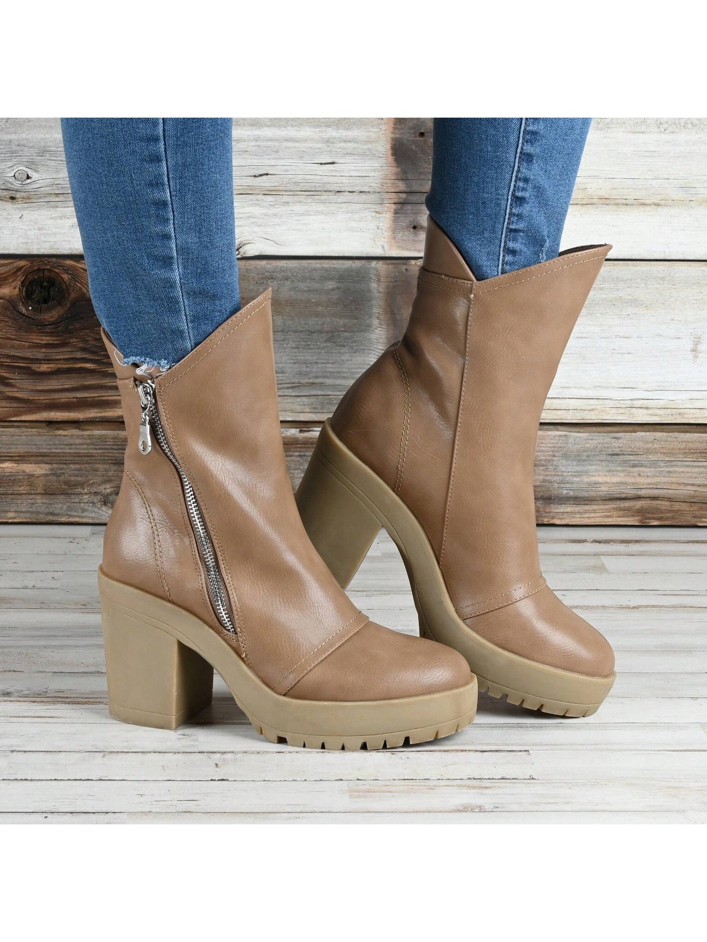 Womens Round Toe Platform High Ankle Booties