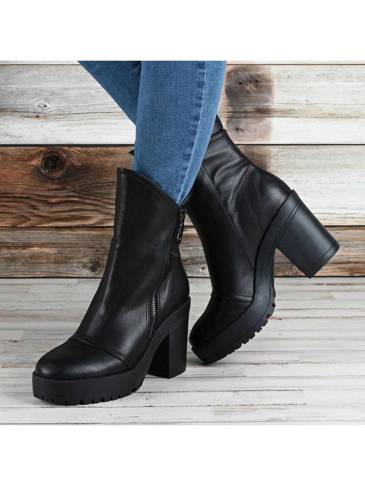 Womens Round Toe Platform High Ankle Booties