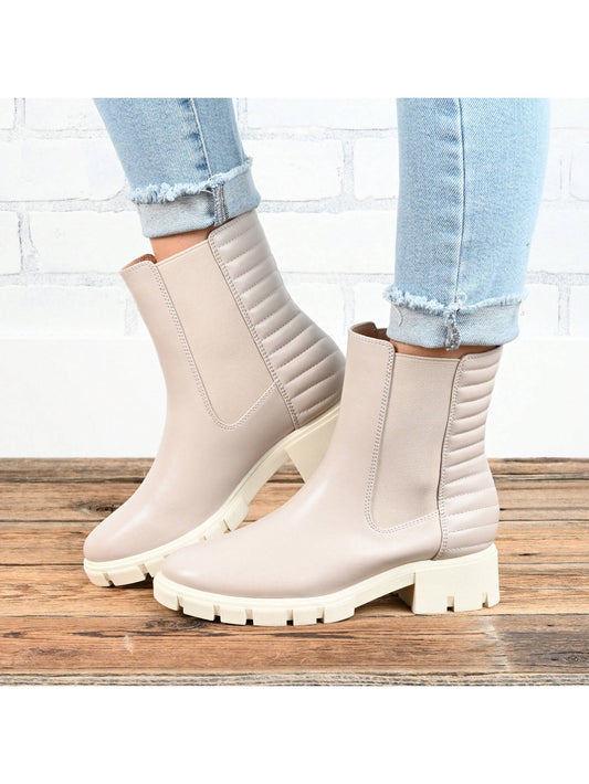 Womens Round Toe Block Heel Chelsea Booties