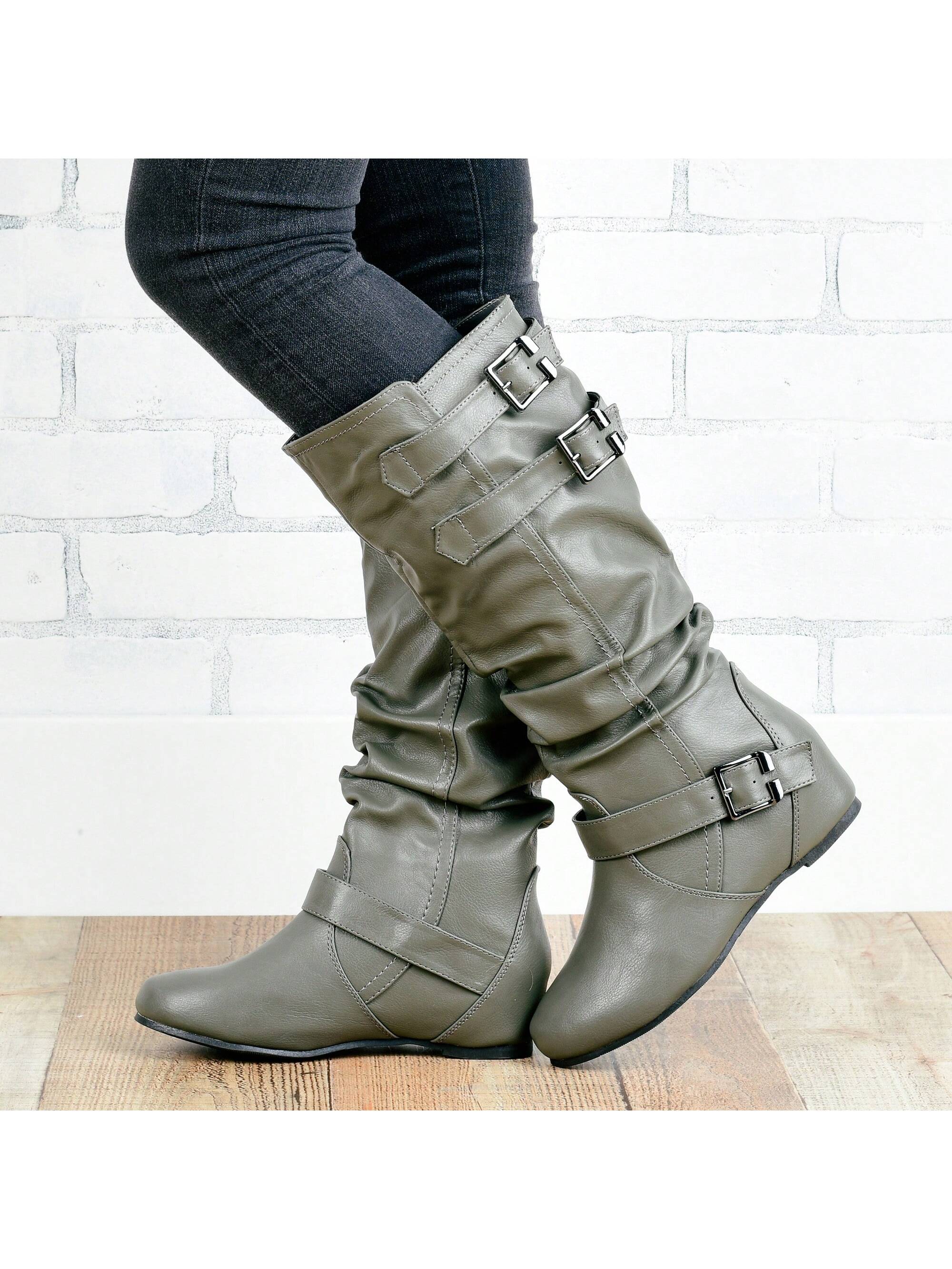 Womens Extra Wide Calf Hidden Wedge Mid Calf Boots