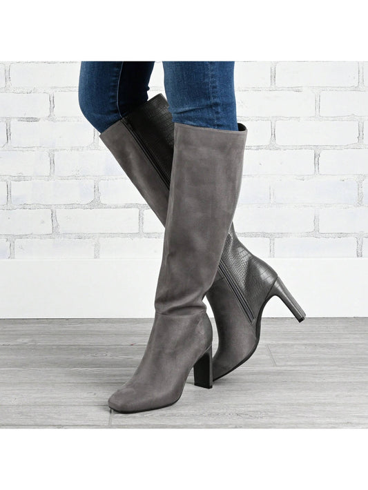 Womens Wide Calf Block Heel Knee High Boots