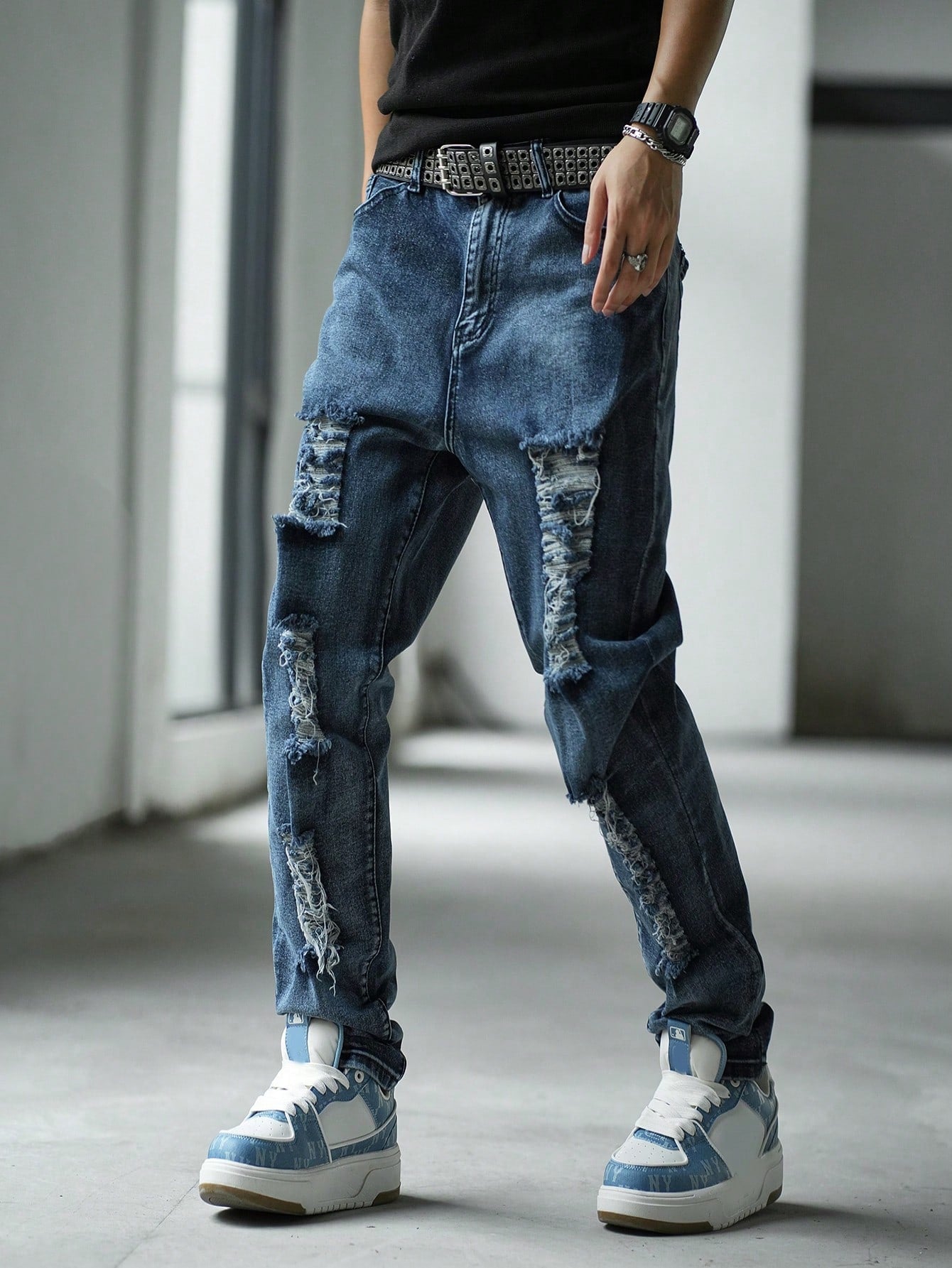 Men Cotton Ripped Skinny Jeans