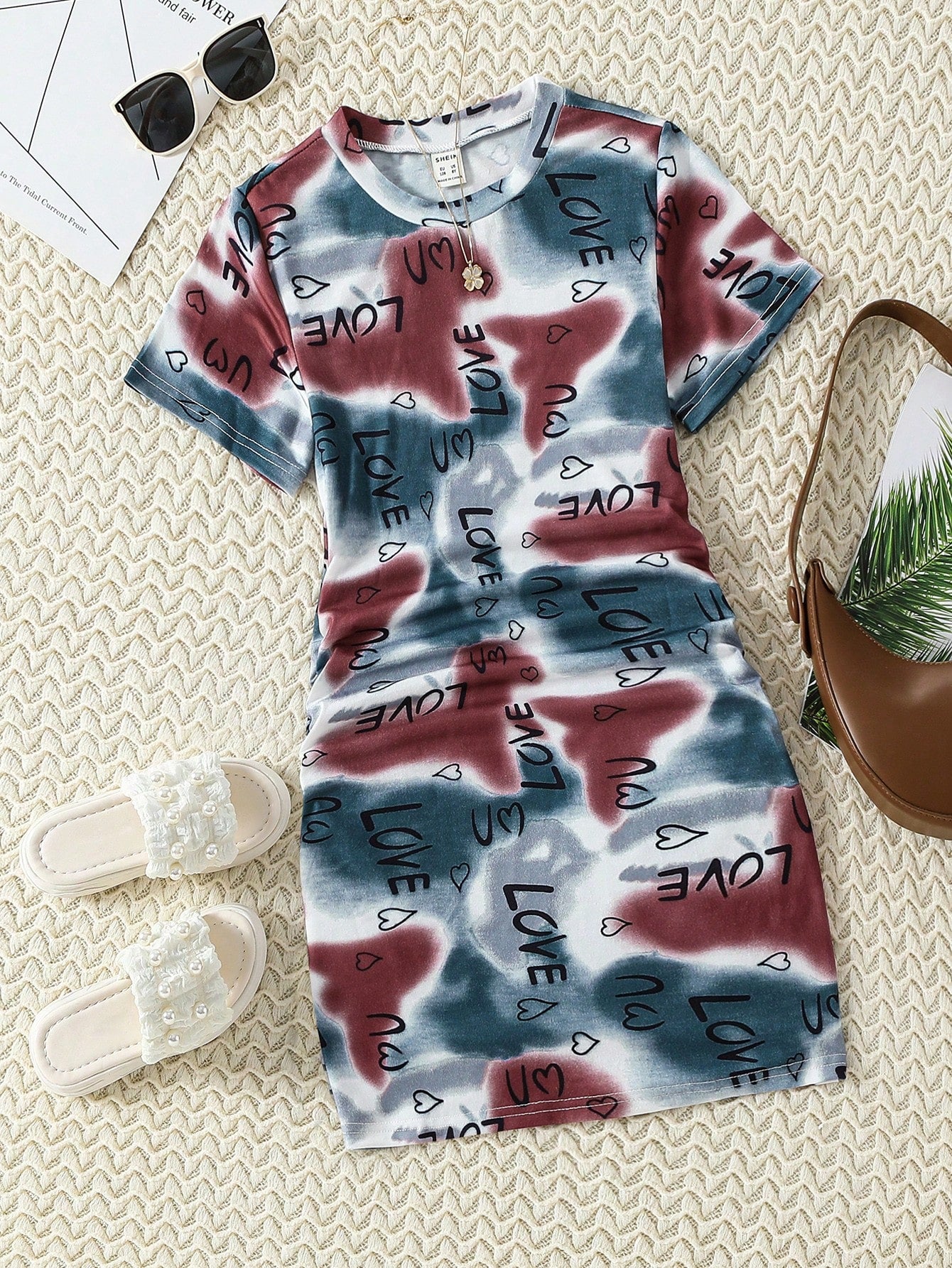 Tween Girl Tie Dye Letter Graphic Ruched Side Dress