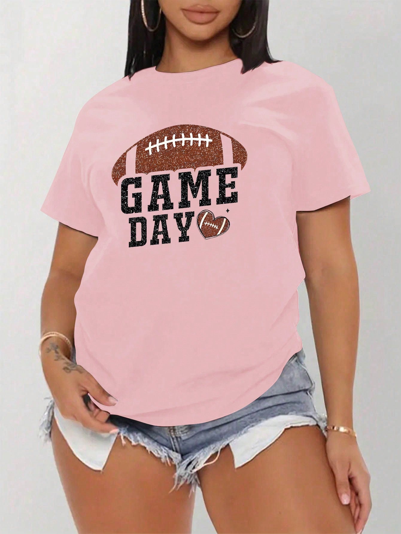 Women's Casual Football Game Day Graphic Print Round Neck T-Shirt