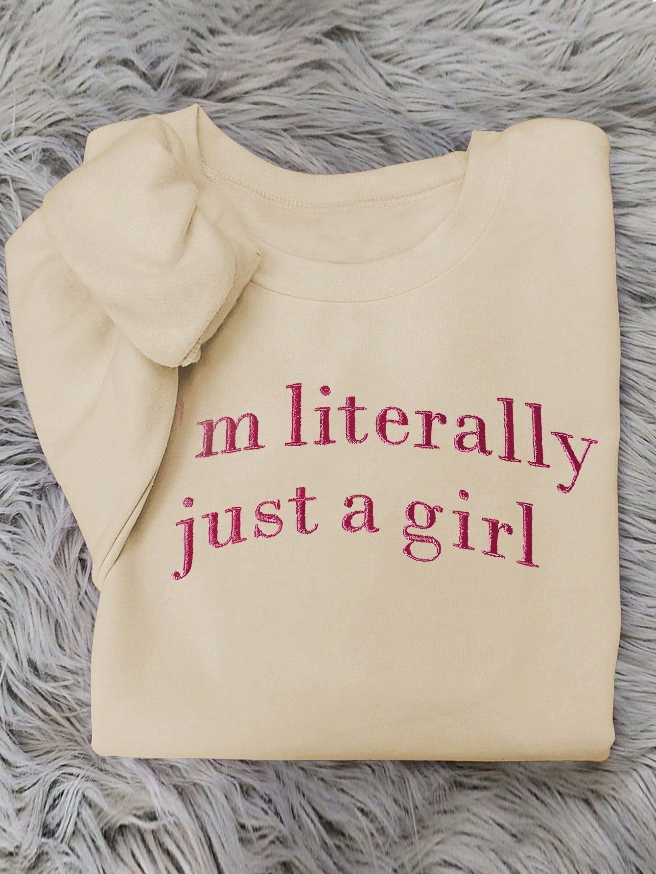 レディース ゆったり ラグランスリーブ 「I'm Just A Girl」 スローガン刺繍 カジュアル スウェットシャツ