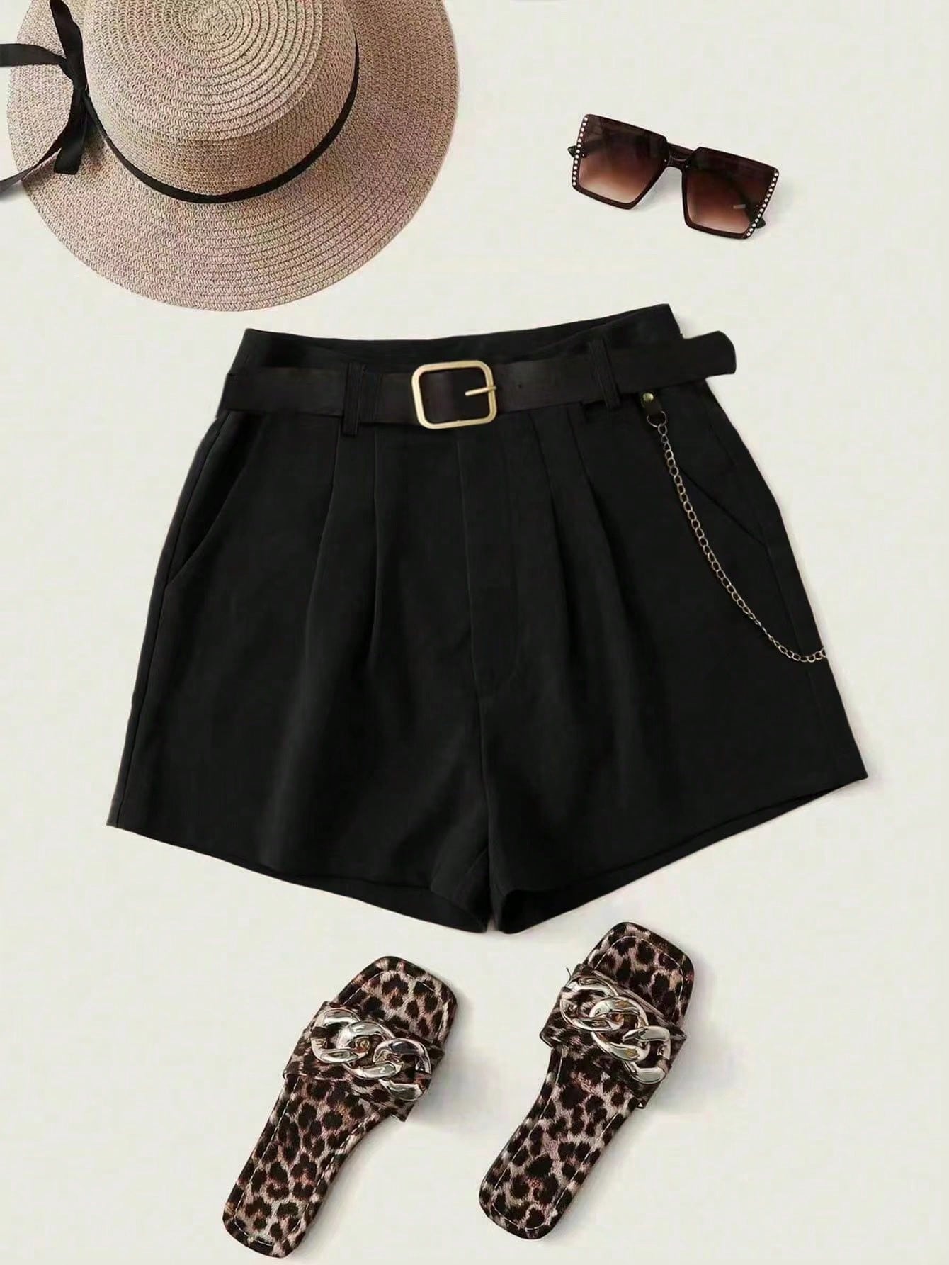 Summer Holiday Solid Color Pleated Loose Casual Shorts