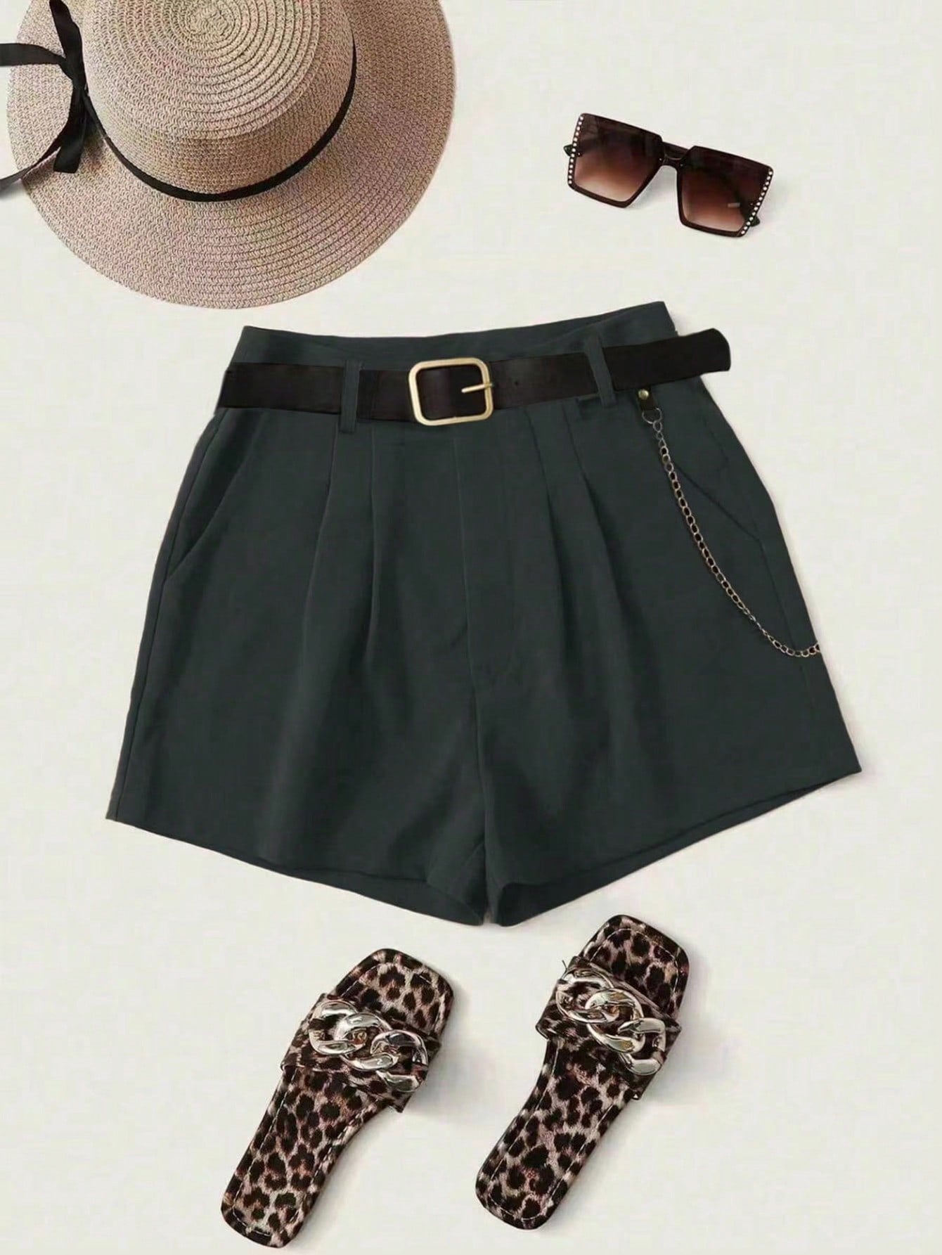 Summer Holiday Solid Color Pleated Loose Casual Shorts