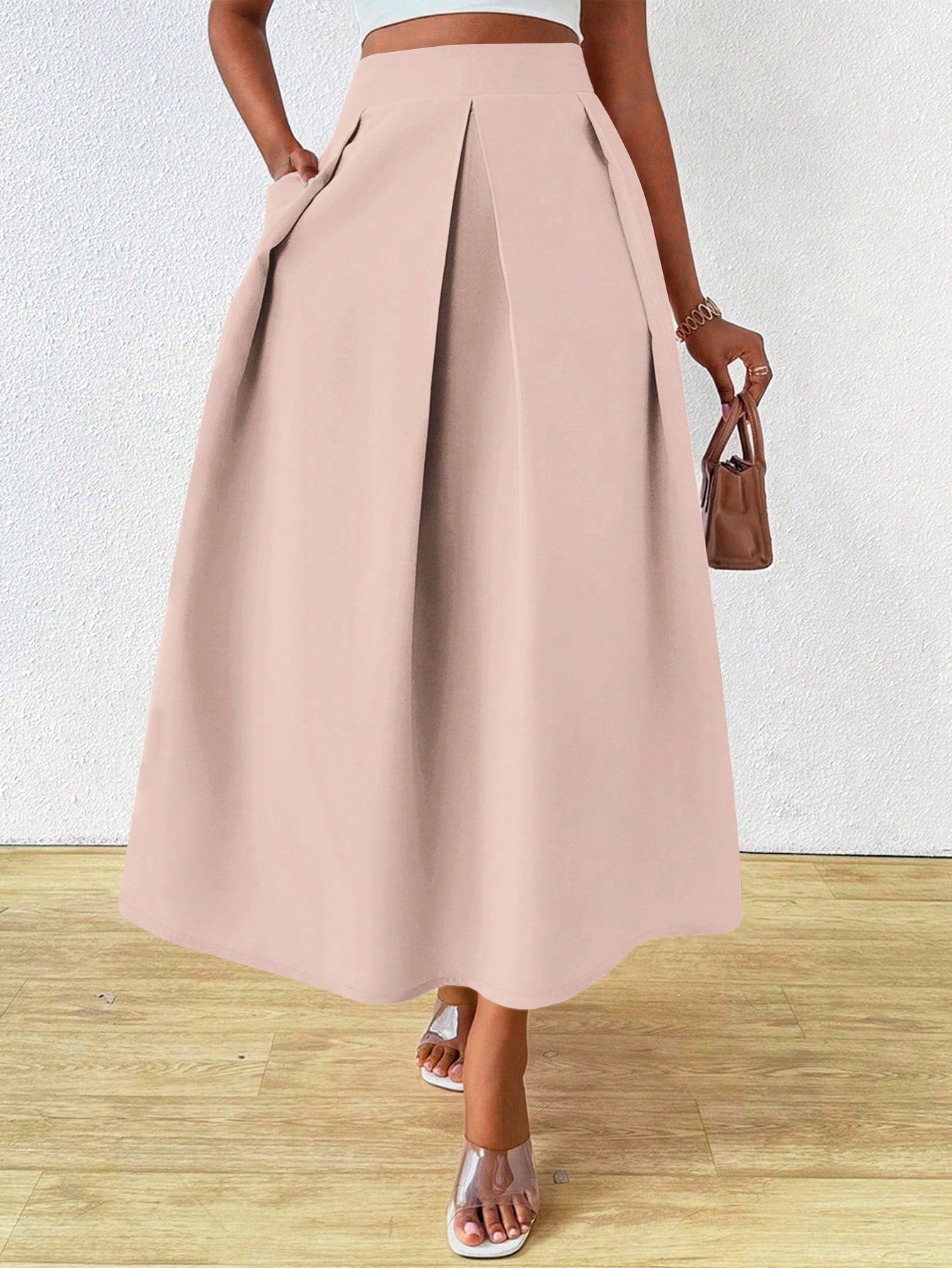 Lady Elegant High Waist Pleated Skirt With Big Swing For Women, Summer