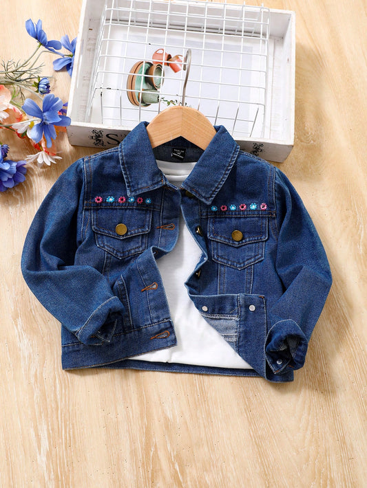 Toddler Girls Blue Loose Floral Denim Jacket