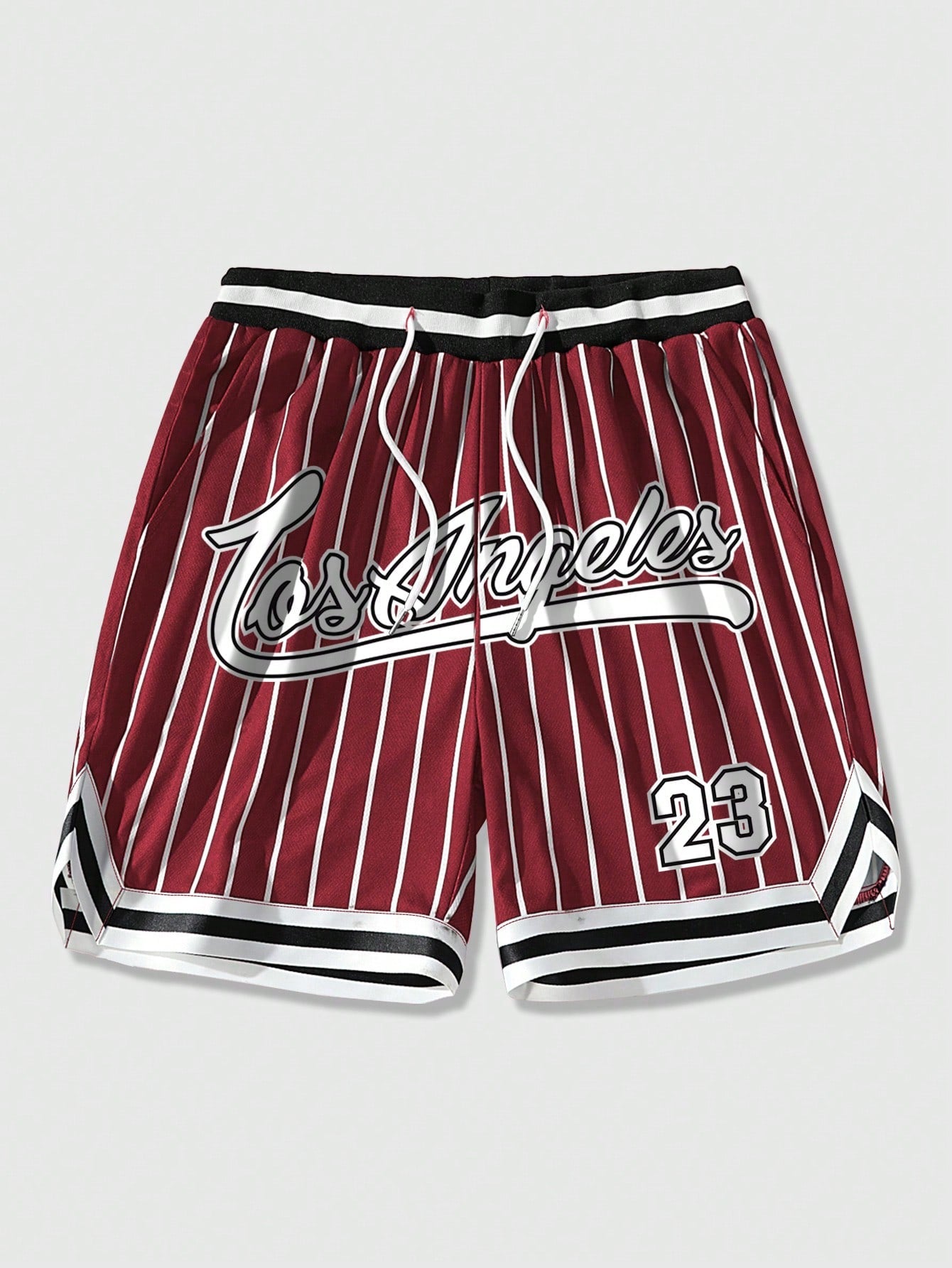 Men Striped & Letter Graphic Drawstring Waist Mesh Shorts