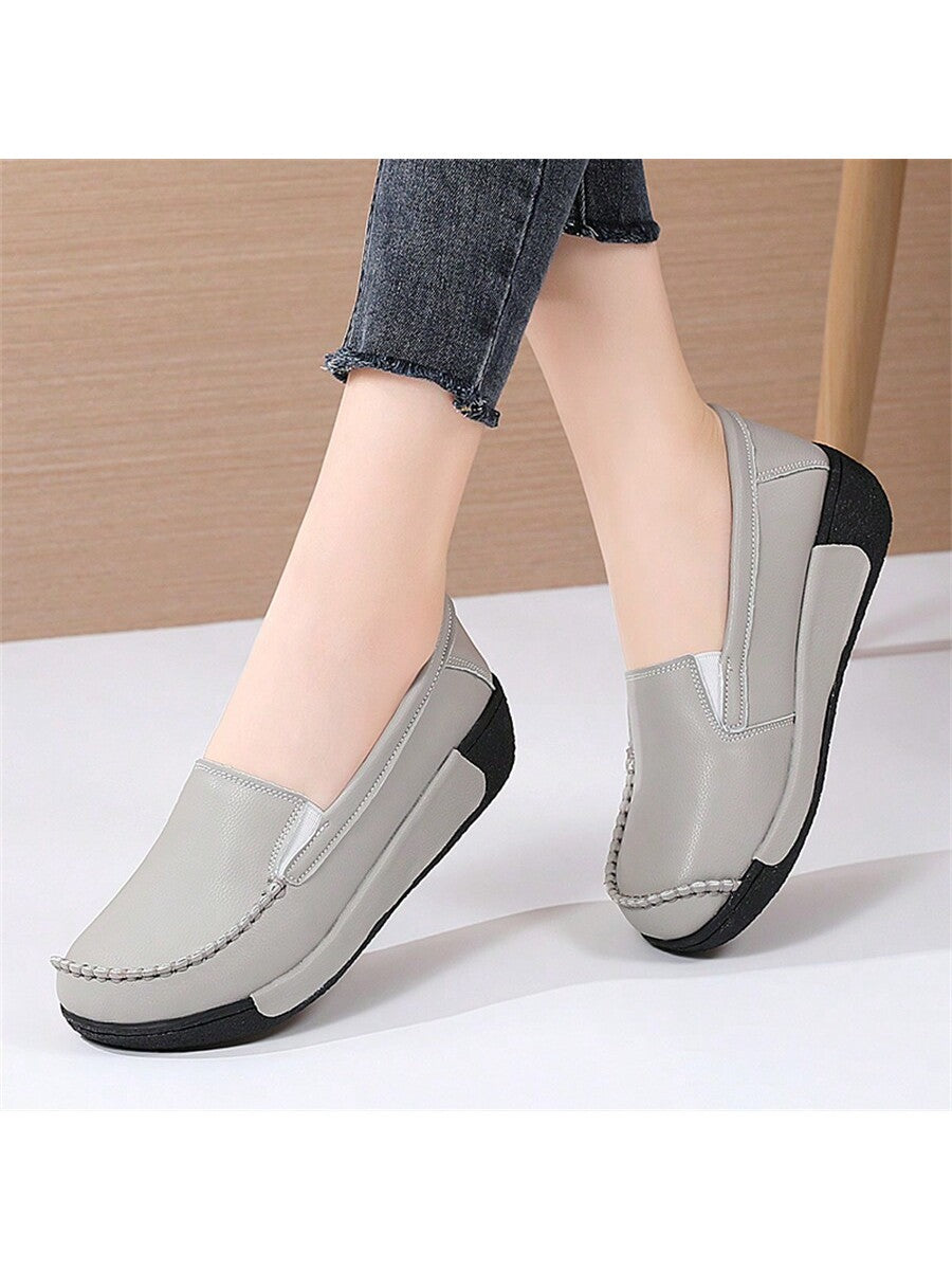 Women's Casual Slip-On Platform Loafers, New Spring/Autumn Thick-Sole Wedge Shoes, Comfortable Slip-Resistant Mother Shoes For Middle-Aged And Elderly