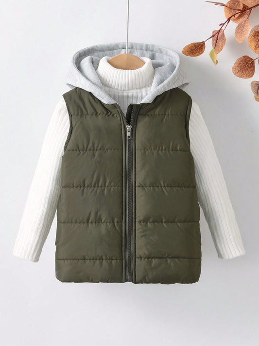 Girls Casual Hooded Fleece Lined Zip-Up Vest Jacket For Winter Warmth