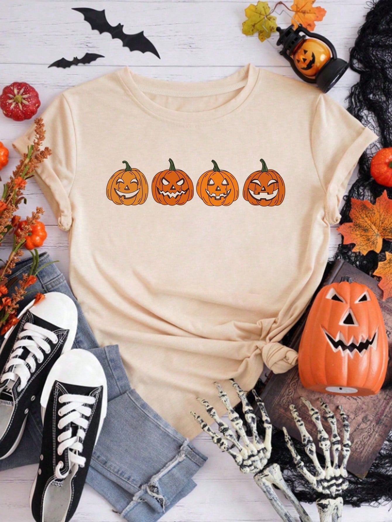 Relaxiva Cute Halloween Ghost Graphic T-Shirt, Pumpkin Halloween Short Sleeve Casual Tee