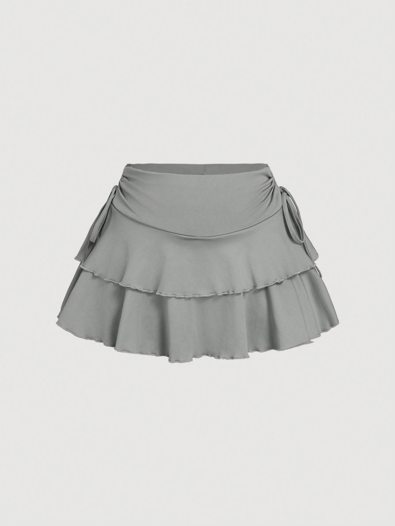 Drawstring And Fold Detail Solid Color Cake Skirt