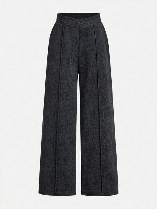 Tween Girls' Basic Casual Solid Color Black Knit Wide Leg Pants