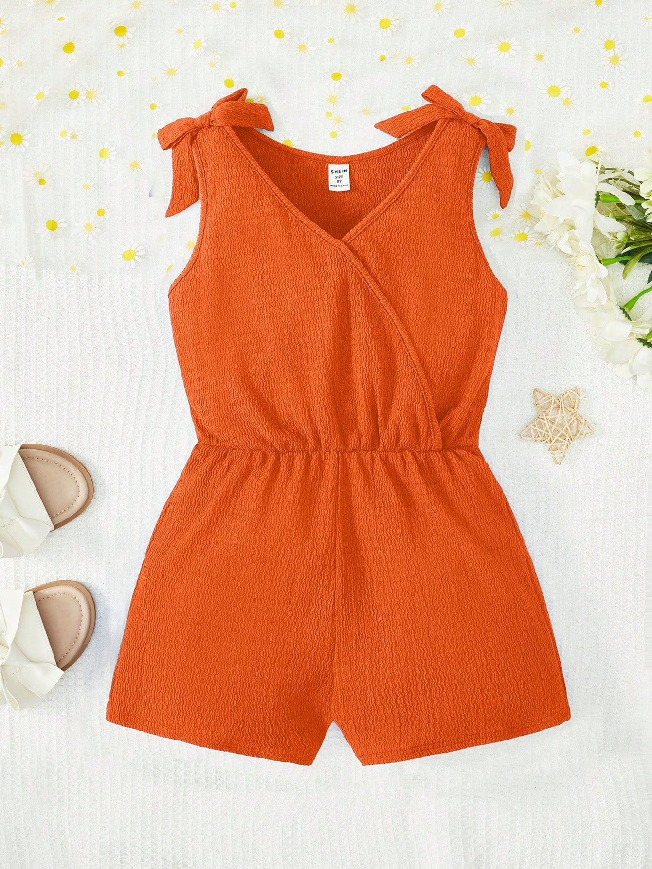 Tween Girl Bow Shoulder Wrap Front Romper