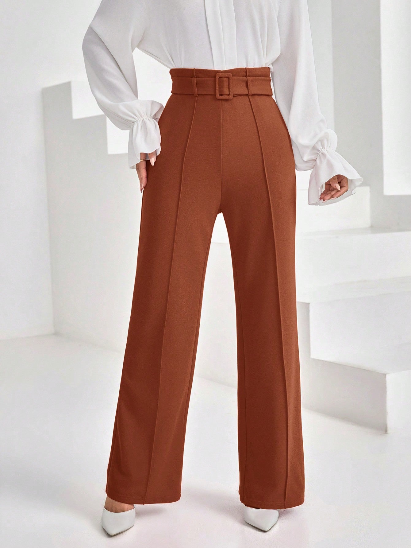 Women's High Waisted Belted Loose Pants