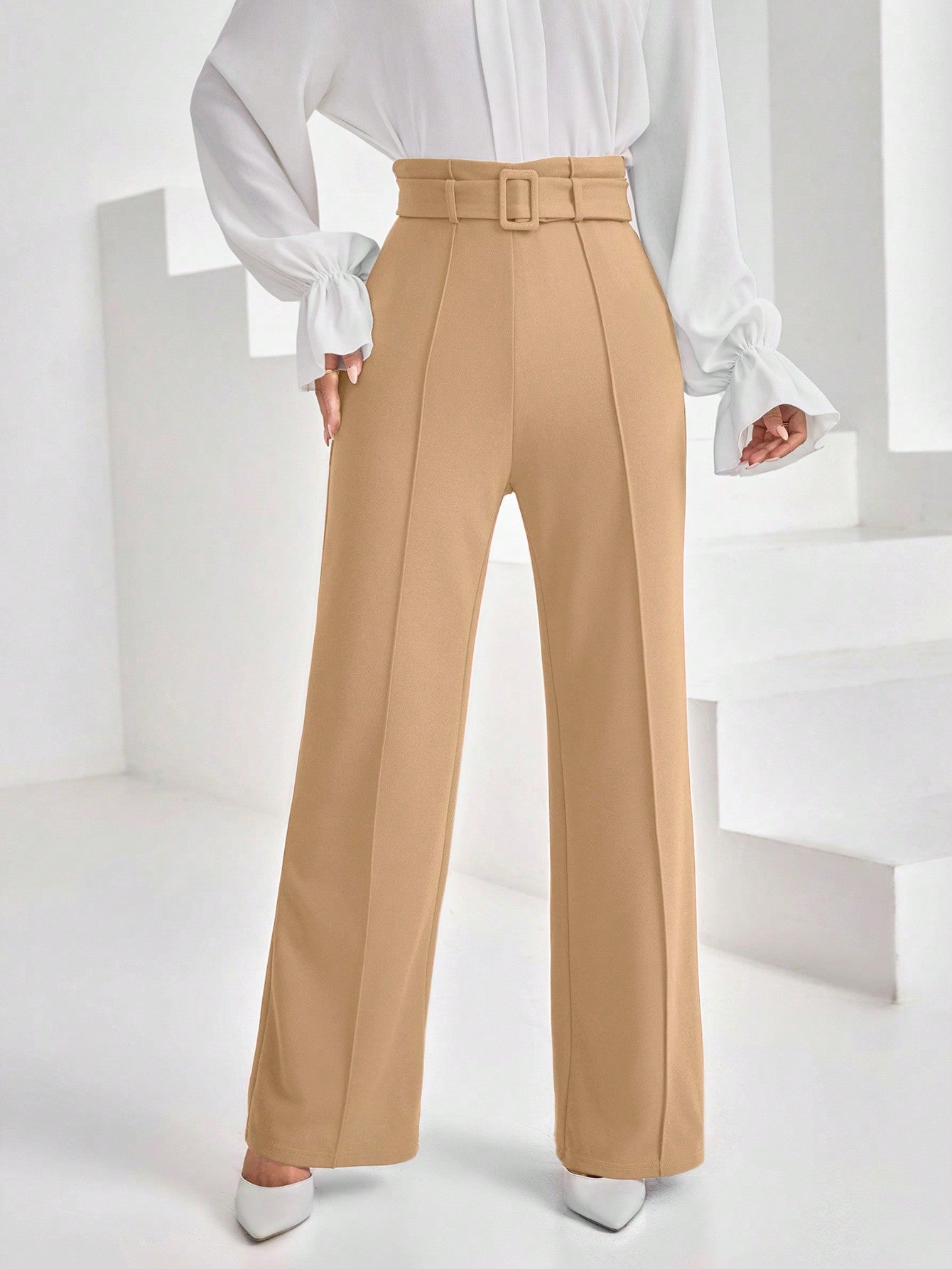 Women's High Waisted Belted Loose Pants