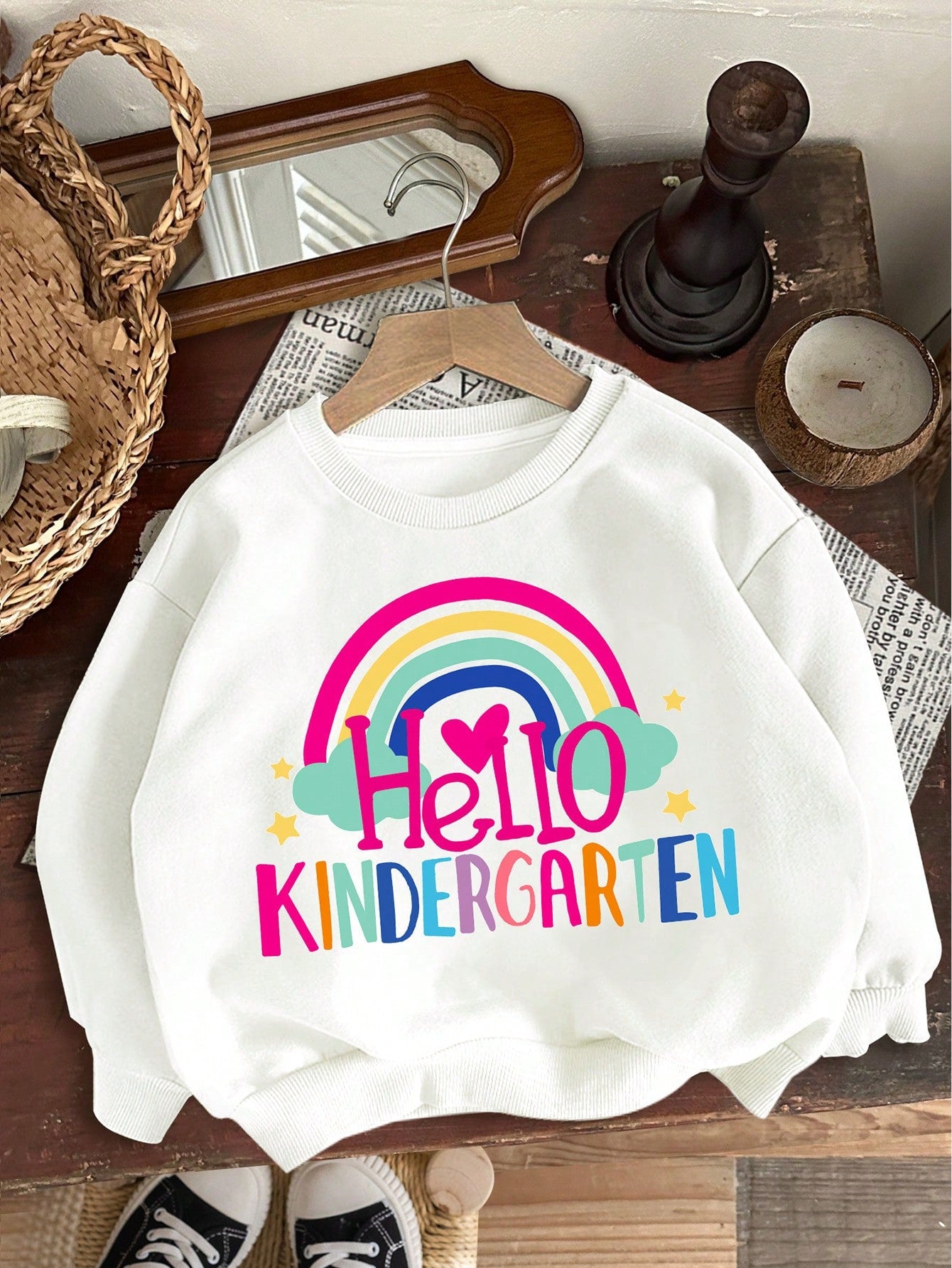 In My Preschool Era, Back-To-School Outfits, Young Girls Casual Letter & Pattern Print Sweatshirts, Comfortable Knitted Long Sleeve Tops Suitable For Autumn/Winter