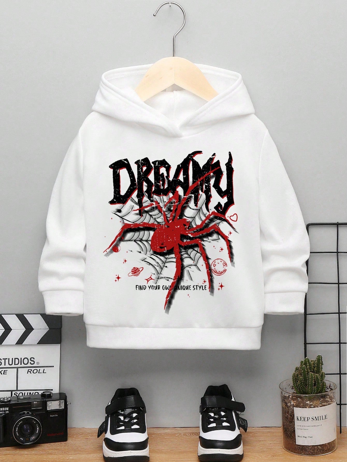 Young Boys' Casual Spider Print Hooded Spring Sweatshirt