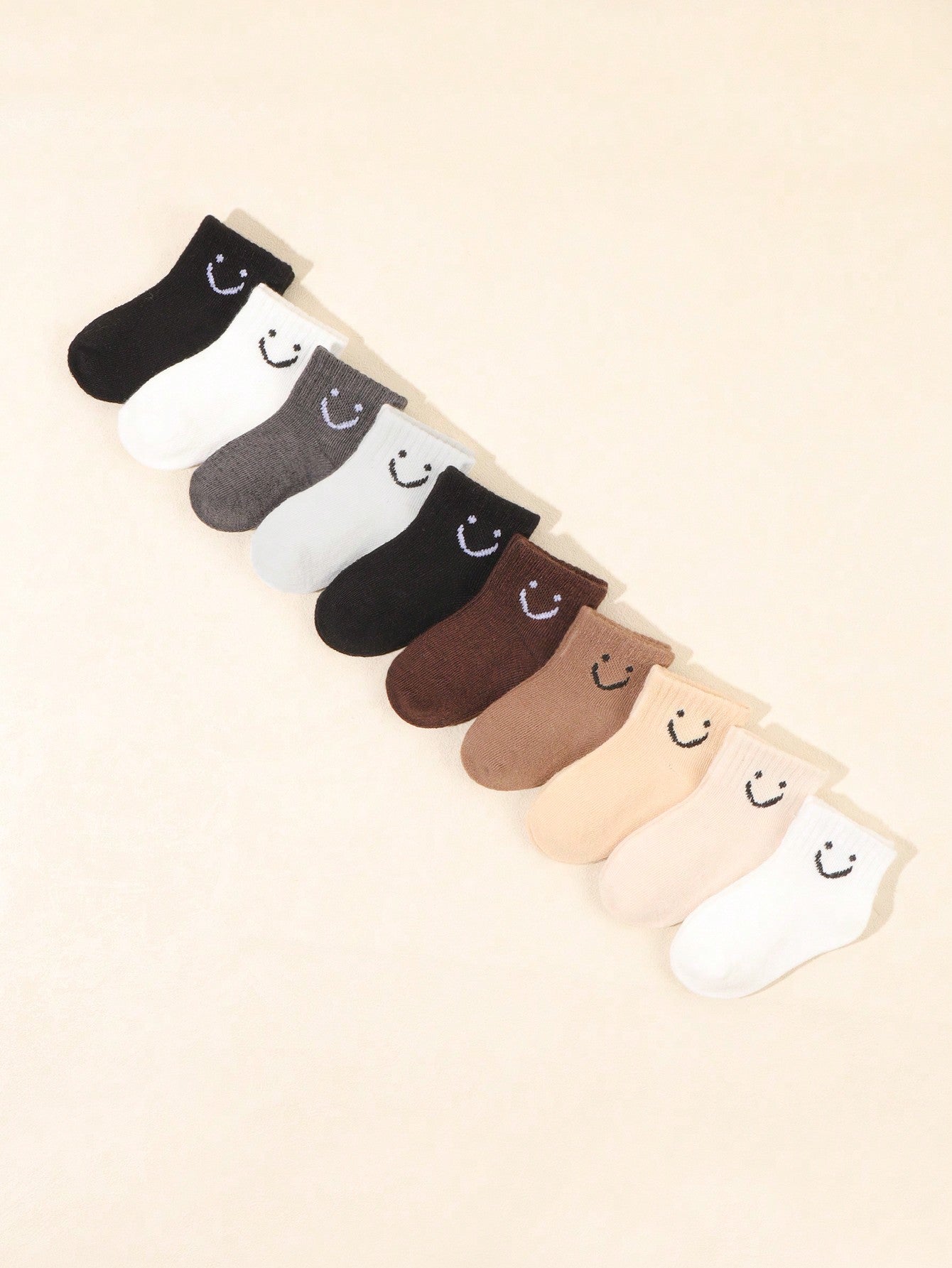 10 Pairs Of Baby Smile Face Random Candy Colored Short Elastic Socks For Daily Wear And Casual Occasions