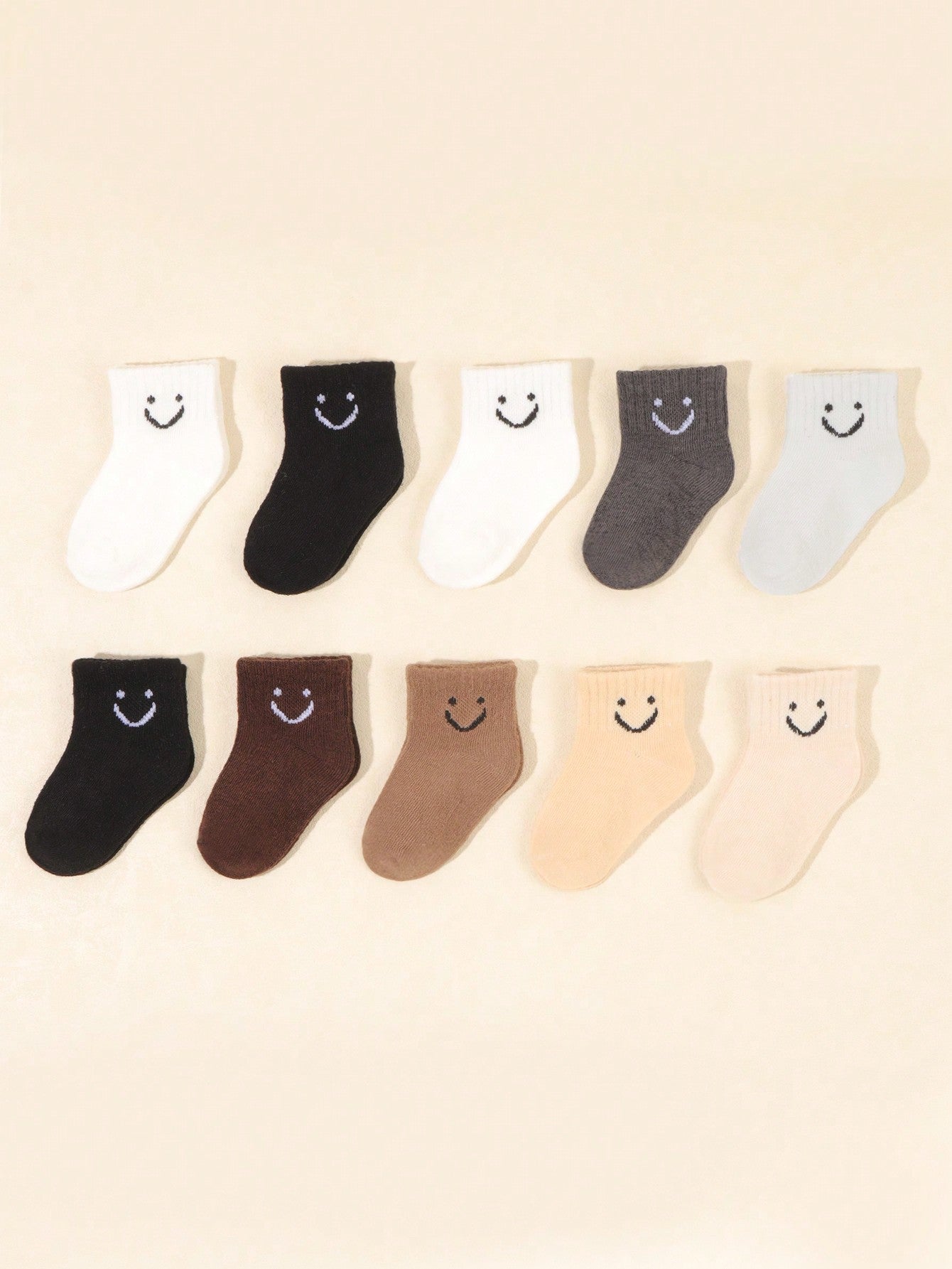 10 Pairs Of Baby Smile Face Random Candy Colored Short Elastic Socks For Daily Wear And Casual Occasions