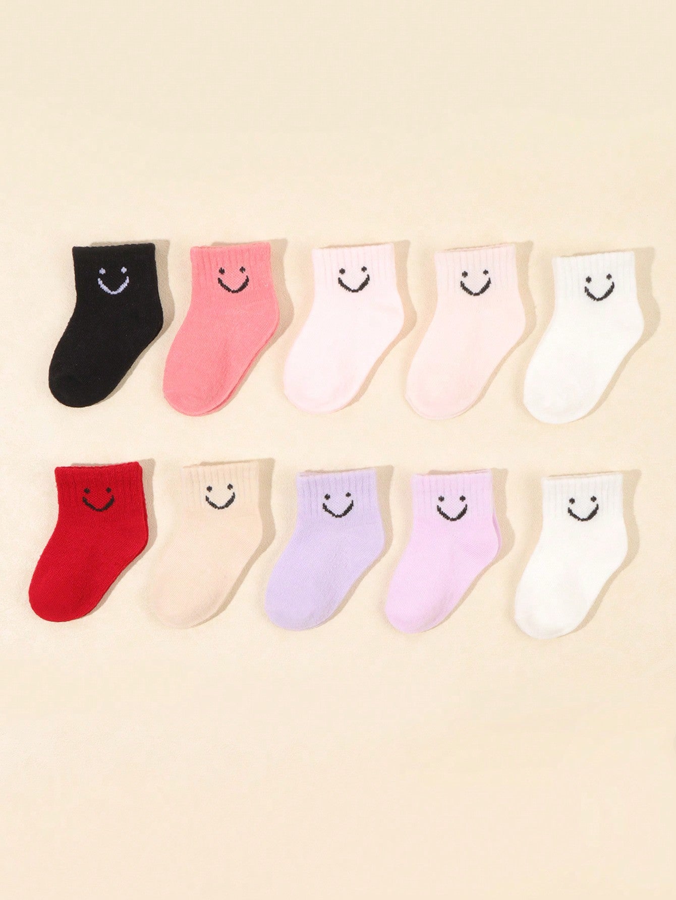 10 Pairs Of Baby Smile Face Random Candy Colored Short Elastic Socks For Daily Wear And Casual Occasions