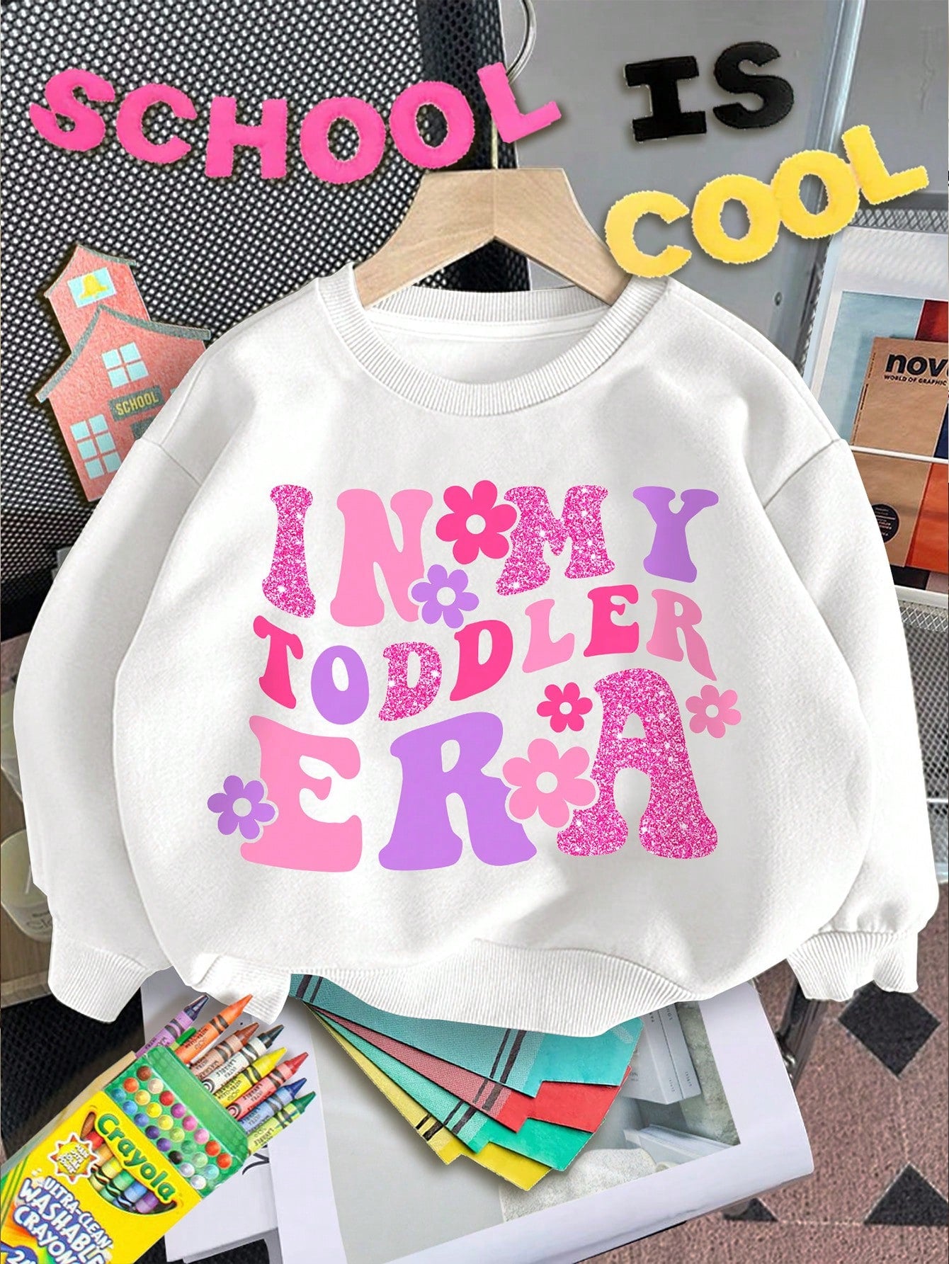 In My Preschool Era, Back-To-School Outfits, Young Girls Casual Letter & Pattern Print Sweatshirts, Comfortable Knitted Long Sleeve Tops Suitable For Autumn/Winter