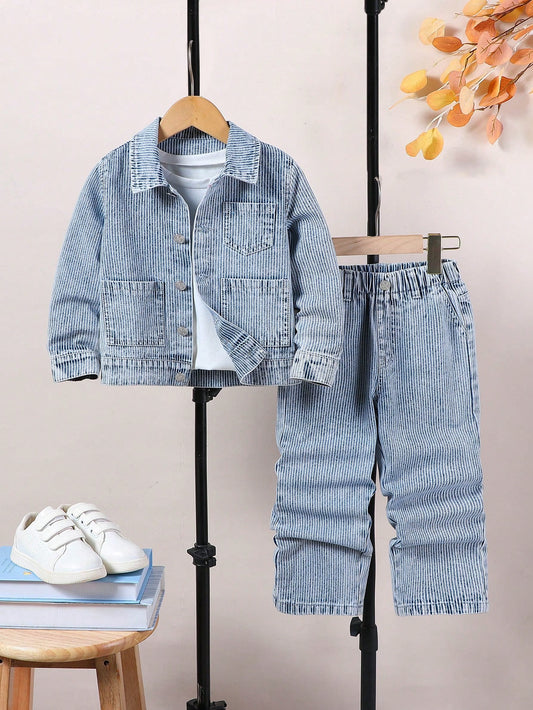 Boys' Vintage Stripe All-Match Loose Fit Casual Comfortable Denim 2-Piece Set