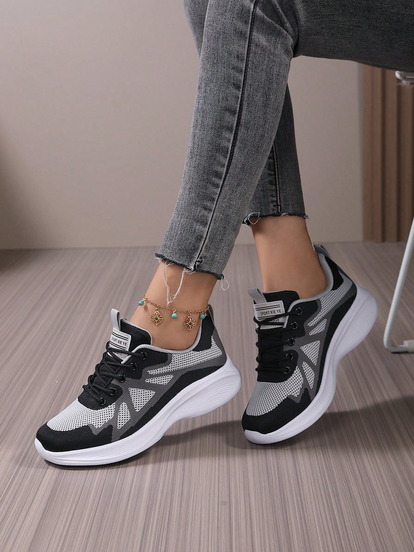 Women's Breathable Knit Platform Sneakers, Casual Lace Up Outdoor Shoes, Comfortable Low Top Shoes