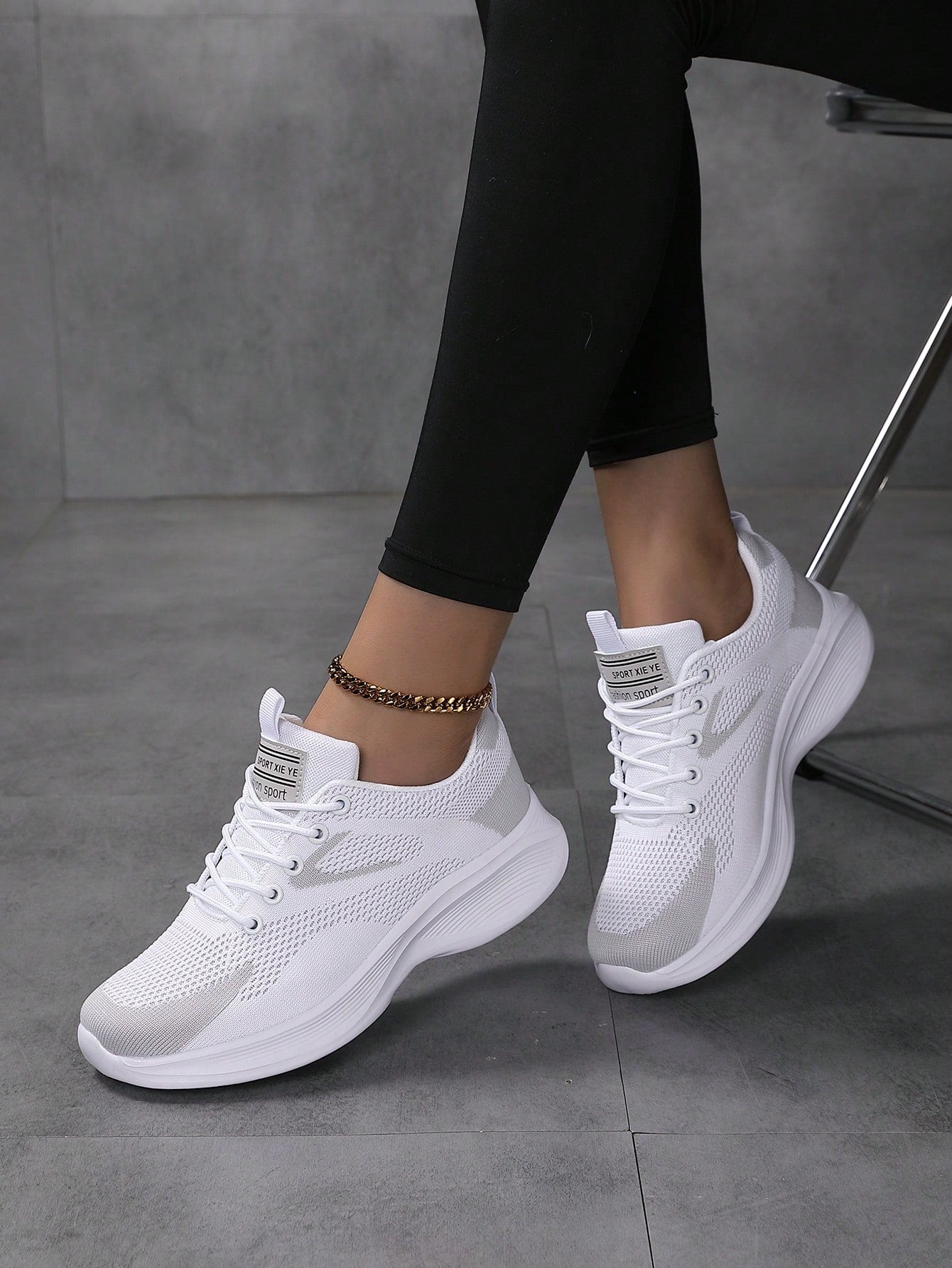 Women's Breathable Knit Platform Sneakers, Casual Lace Up Outdoor Shoes, Comfortable Low Top Shoes