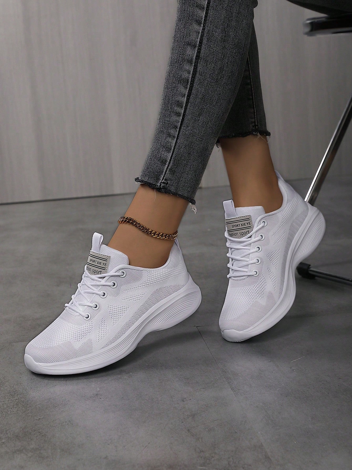 Women's Breathable Knit Platform Sneakers, Casual Lace Up Outdoor Shoes, Comfortable Low Top Shoes