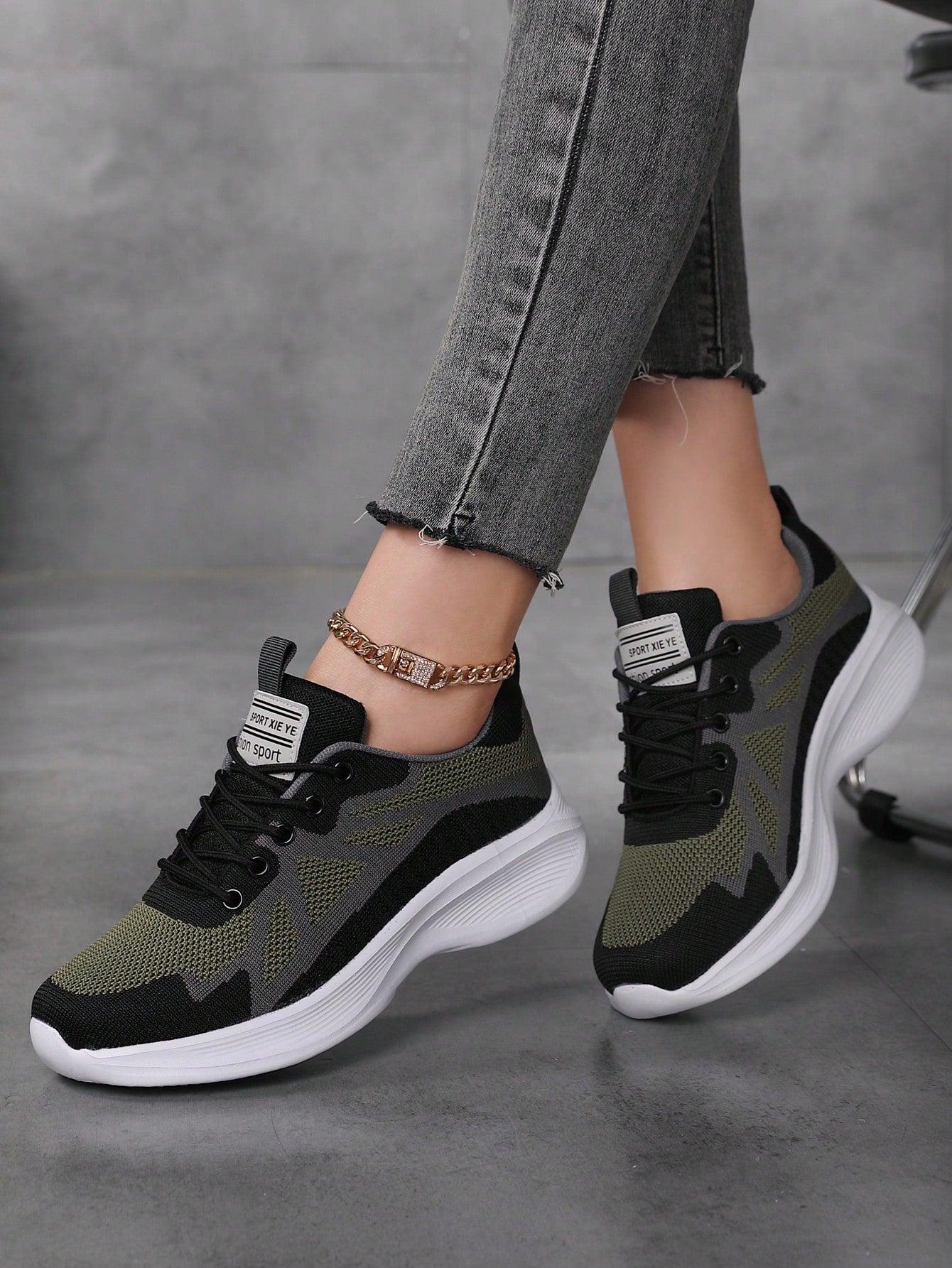 Women's Breathable Knit Platform Sneakers, Casual Lace Up Outdoor Shoes, Comfortable Low Top Shoes