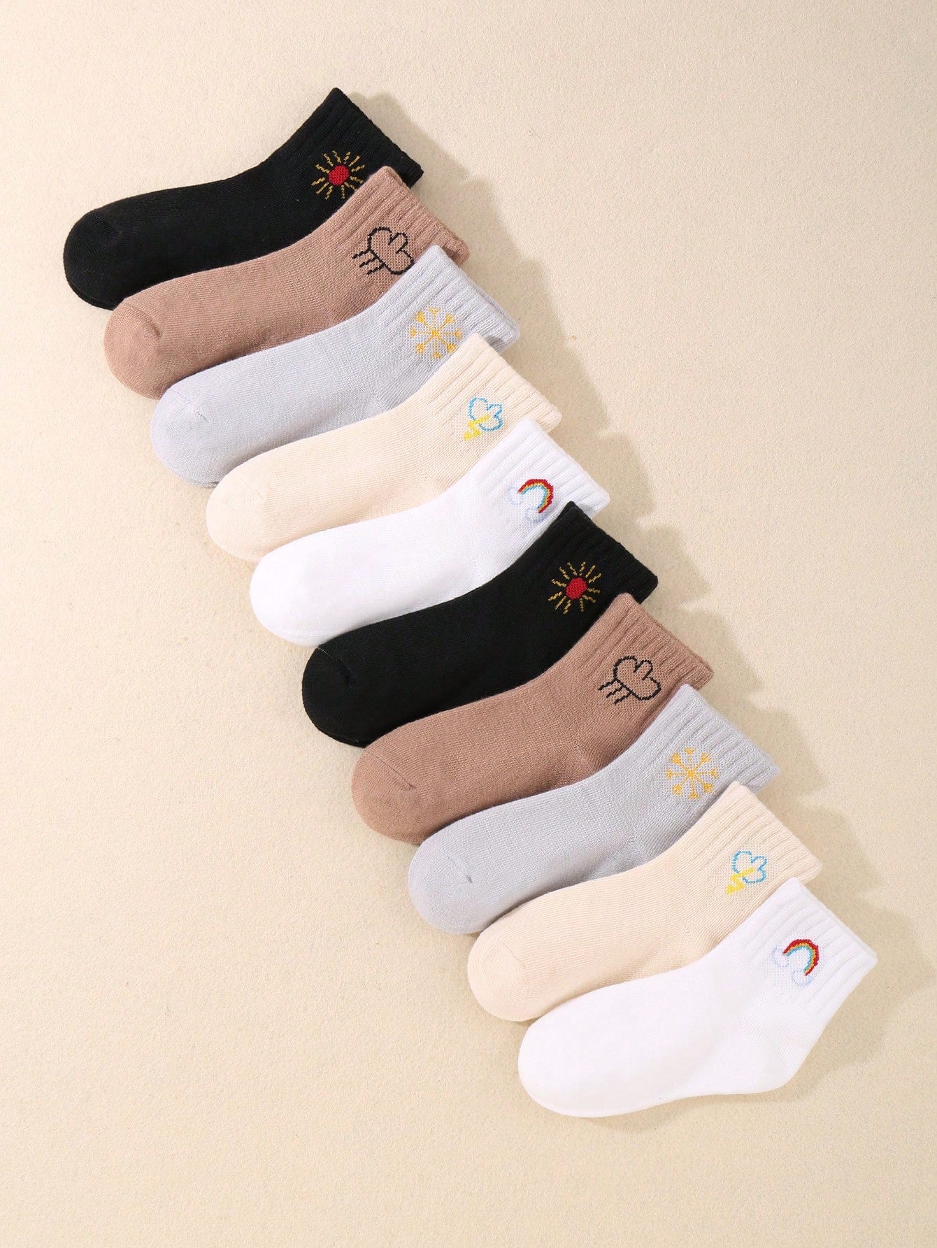 10pairs Children's Random Color Solid Smile Face Design Athletic Cute Mid-Calf Socks For Daily Wear