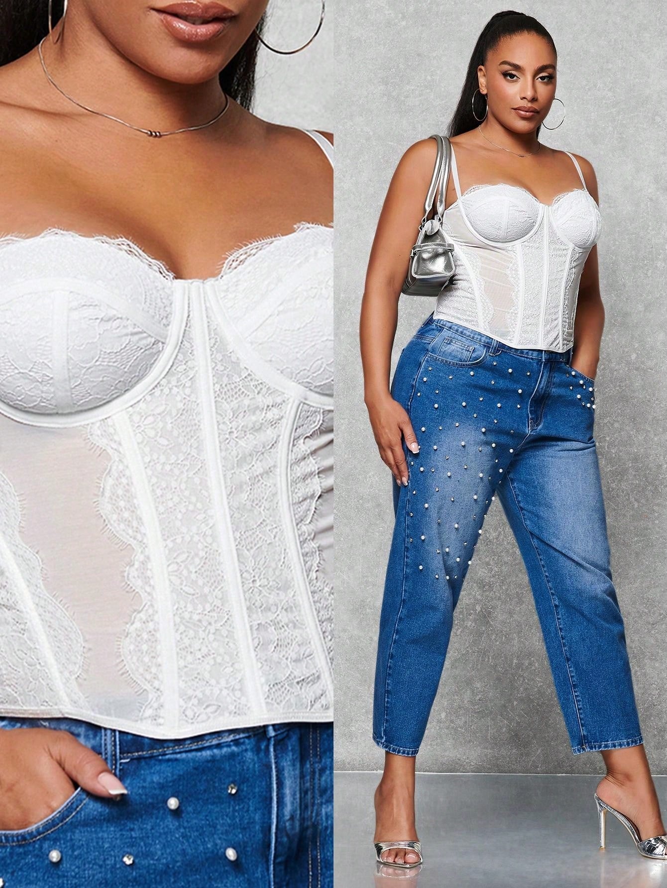 Plus Lace Panel Bustier Cami Top