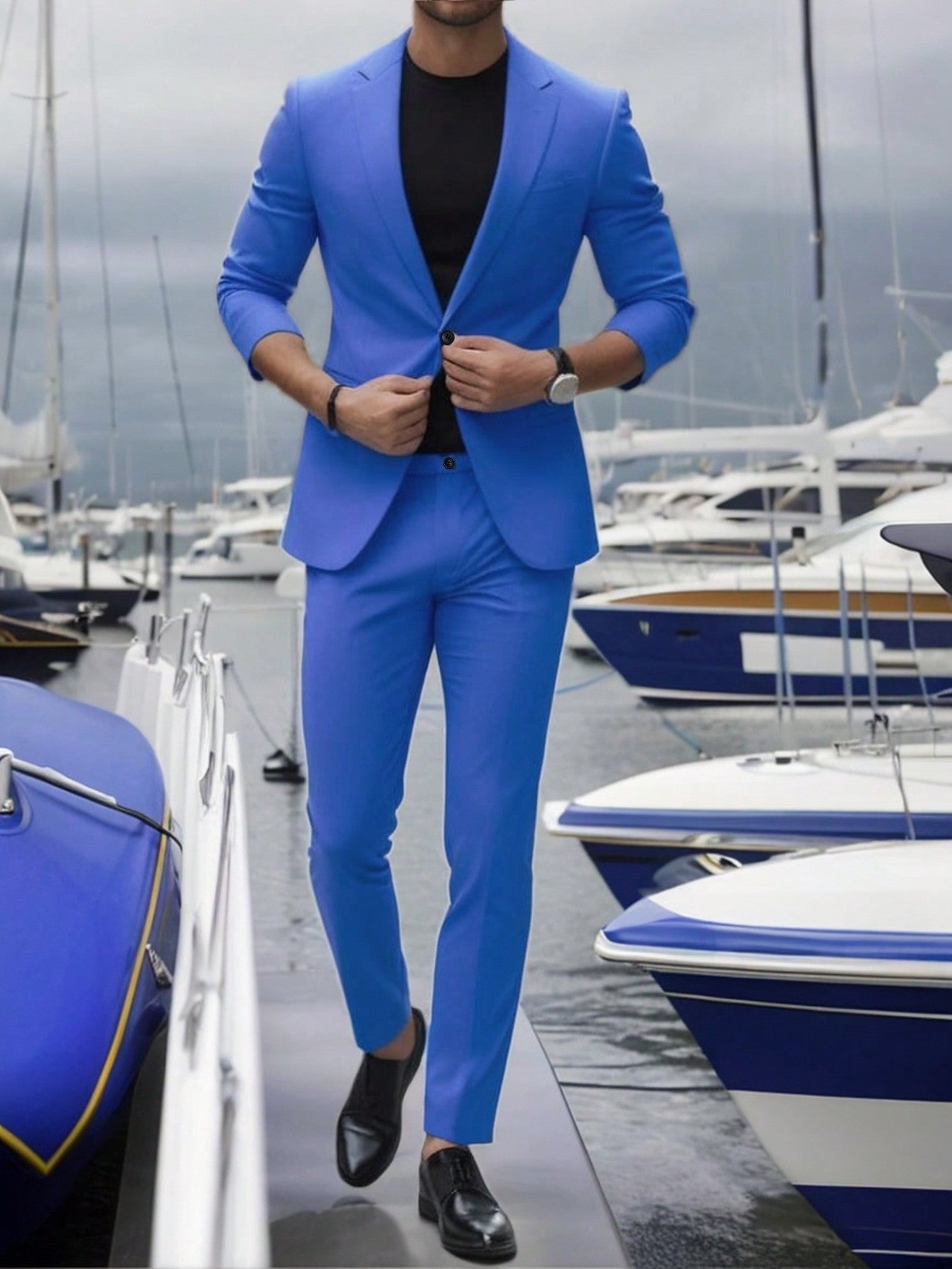 Men Single Breasted Blazer & Suit Pants