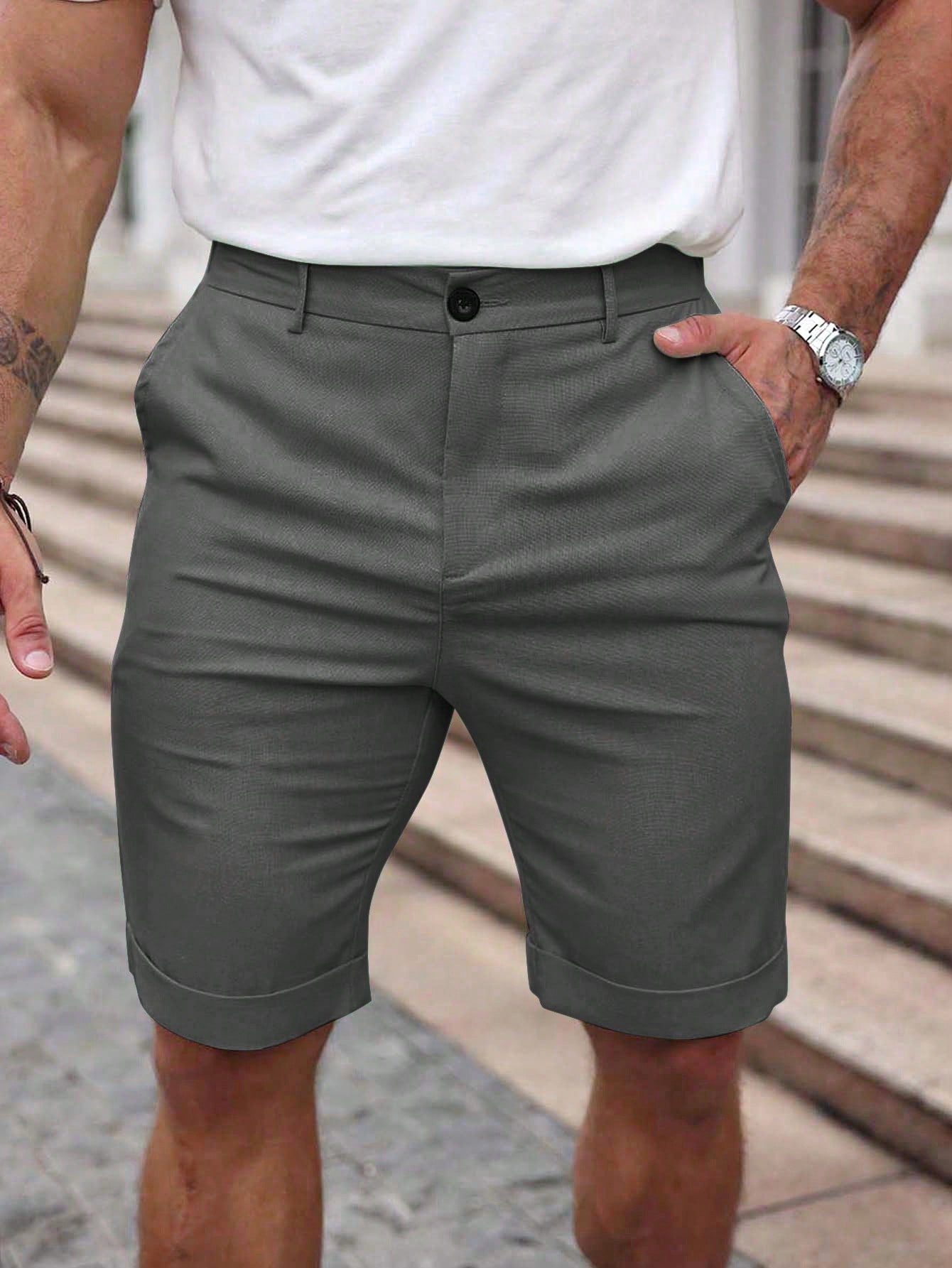 Simple Solid Color Buttoned Pocket Design Casual Summer Bermuda Linen Short Men Shorts